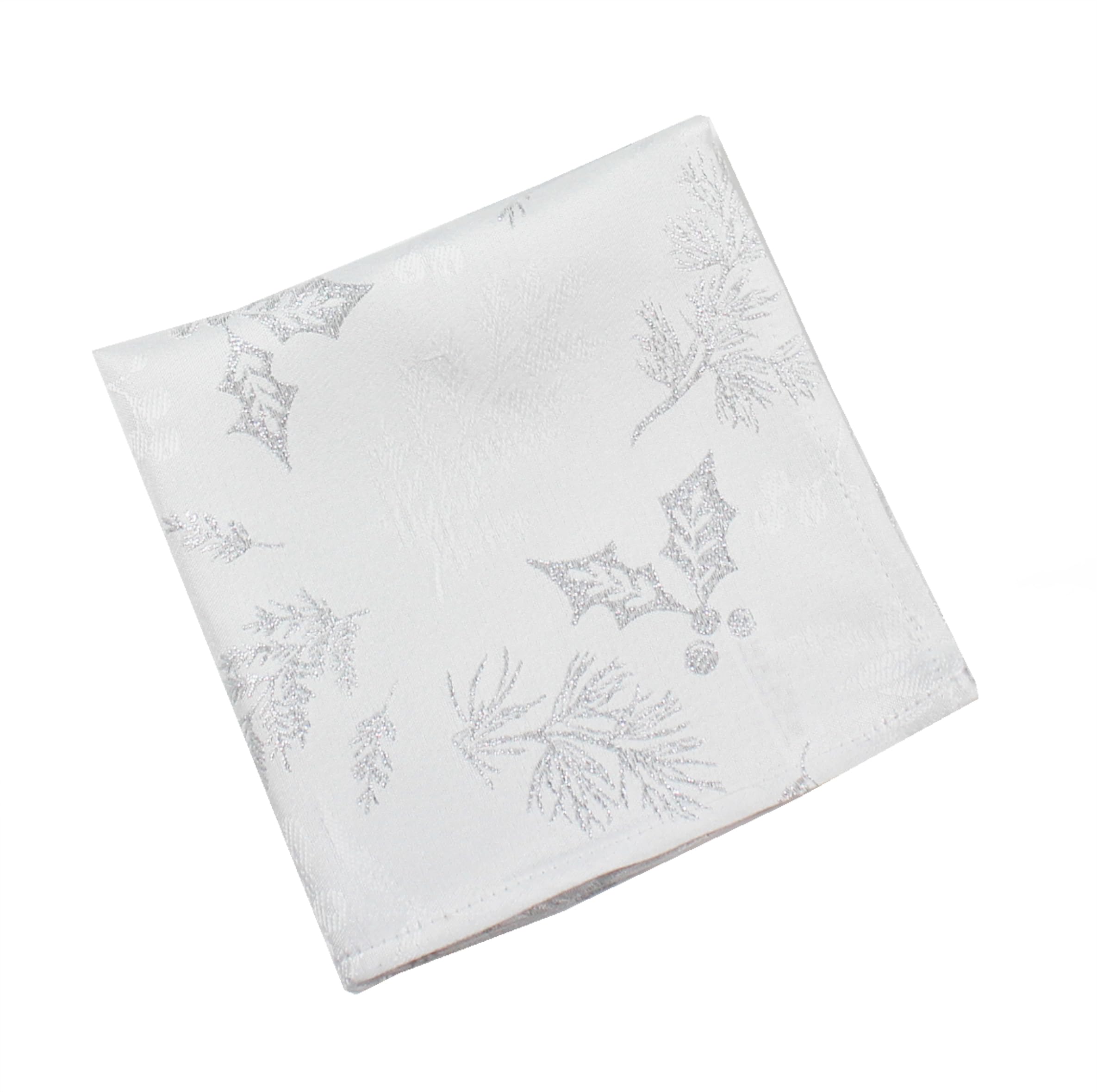 Peggy Wilkins White/Silver Winter Hedgerow Sparkly Christmas Damask Napkin - 45Cm X 45Cm