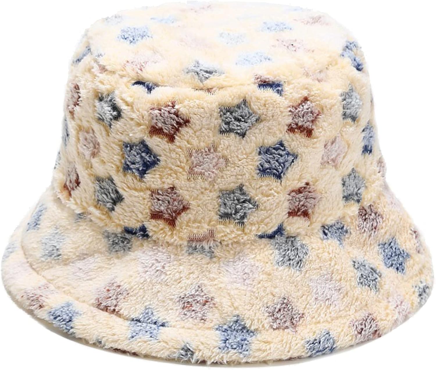 Faux Fur Bucket Hat Flower Butterfly 