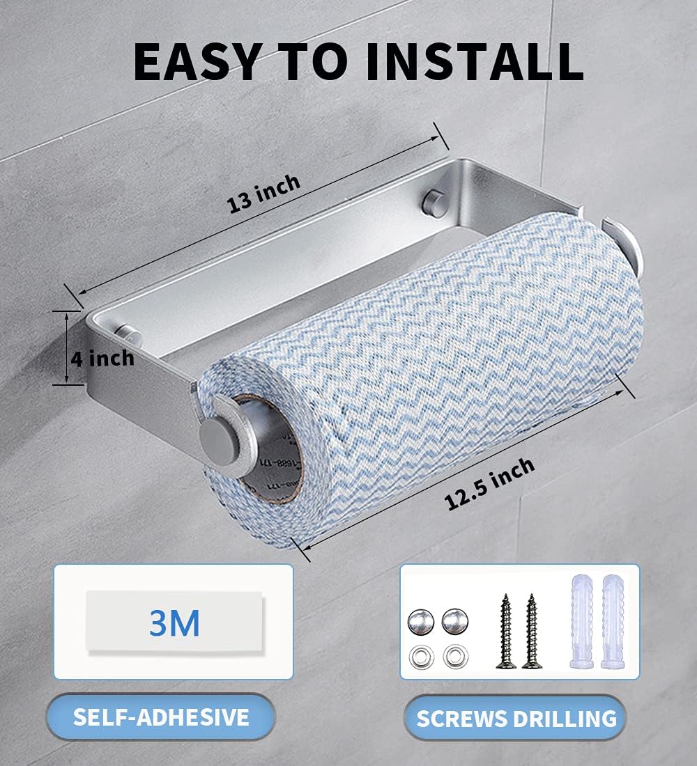 Paper Towel Holders,Paper towel holder under cabinet for Kitchen,Paper Towels Bulk- 3M Adhesive Under Cabinet,Stainless Steel Paper Towel Holder,Both Available in Adhesive and Screws (Silver)