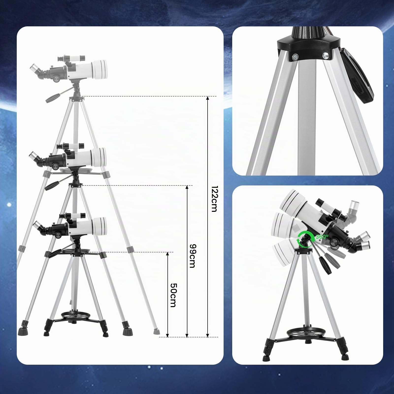 Telescopio Astronomico da 70/400 mm per Principianti Adulti e Bambini, Telescopio Astronomico Rifrattore Con Adattatore per Telefono e Treppiede