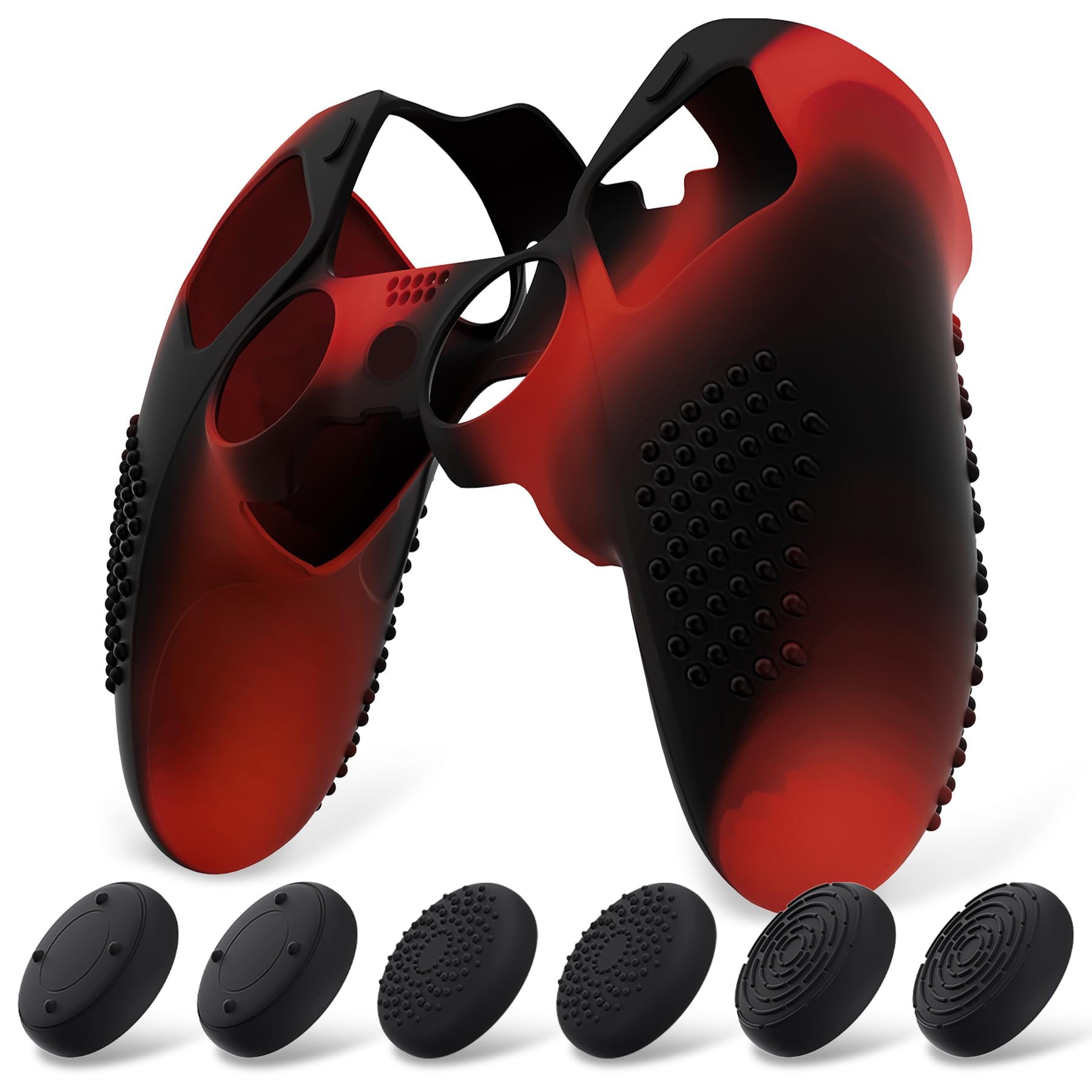 PlayVital Ochronny do ps5 Edge Controller,Miękka Gumowe Ochraniacz Skóry do ps5 Edge,Silikonowe Etui do ps5 z 6 szt Nakładkami Joysticka-Czerwony & Czarny(3D Studded Edition)