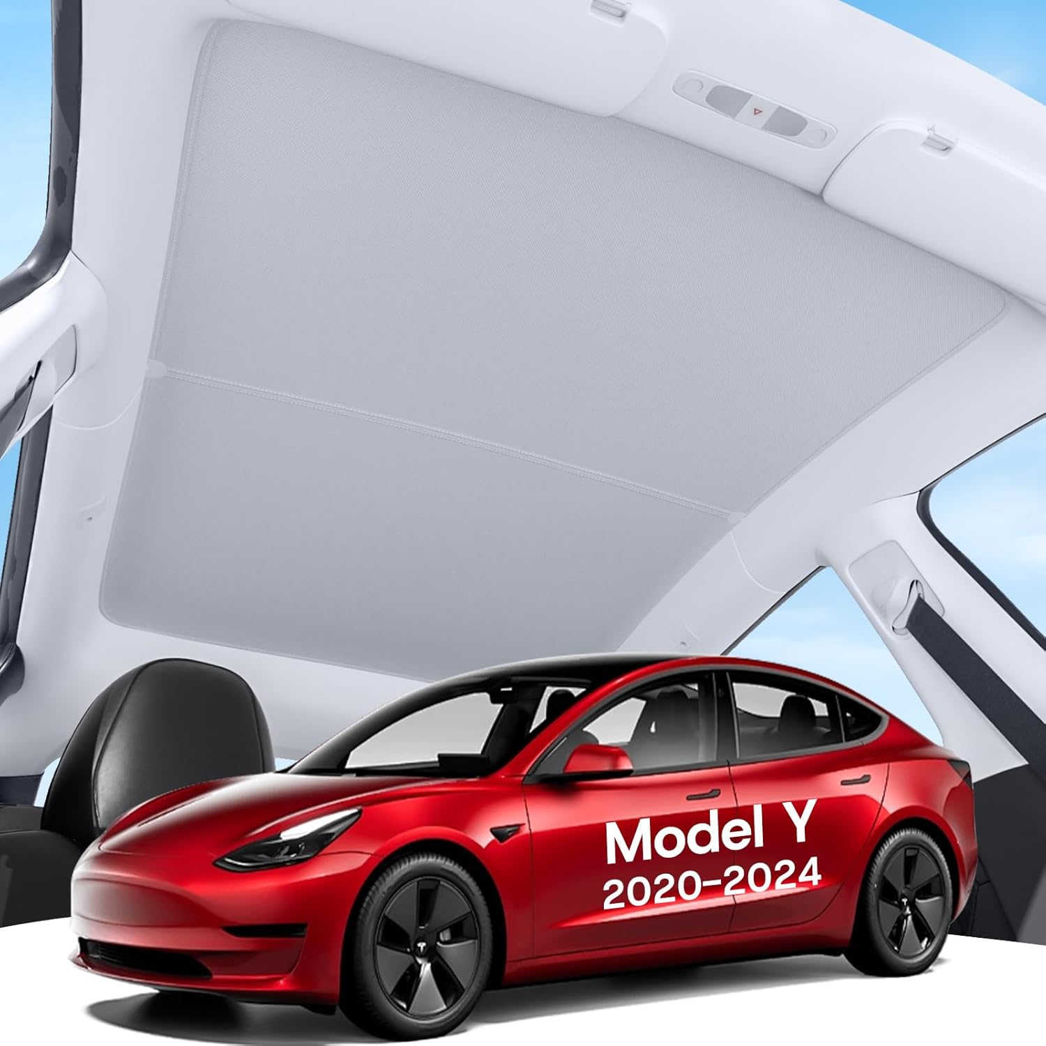Upgraded Sunshade Roof for Tesla Model Y 2020-2024, [Nano Ice-Crystal Coatings& No-Sag & Magnetic Design] Heat Insulation Class Roof Sun Shade for Tesla Model Y Accessories, Gray, 2PCS