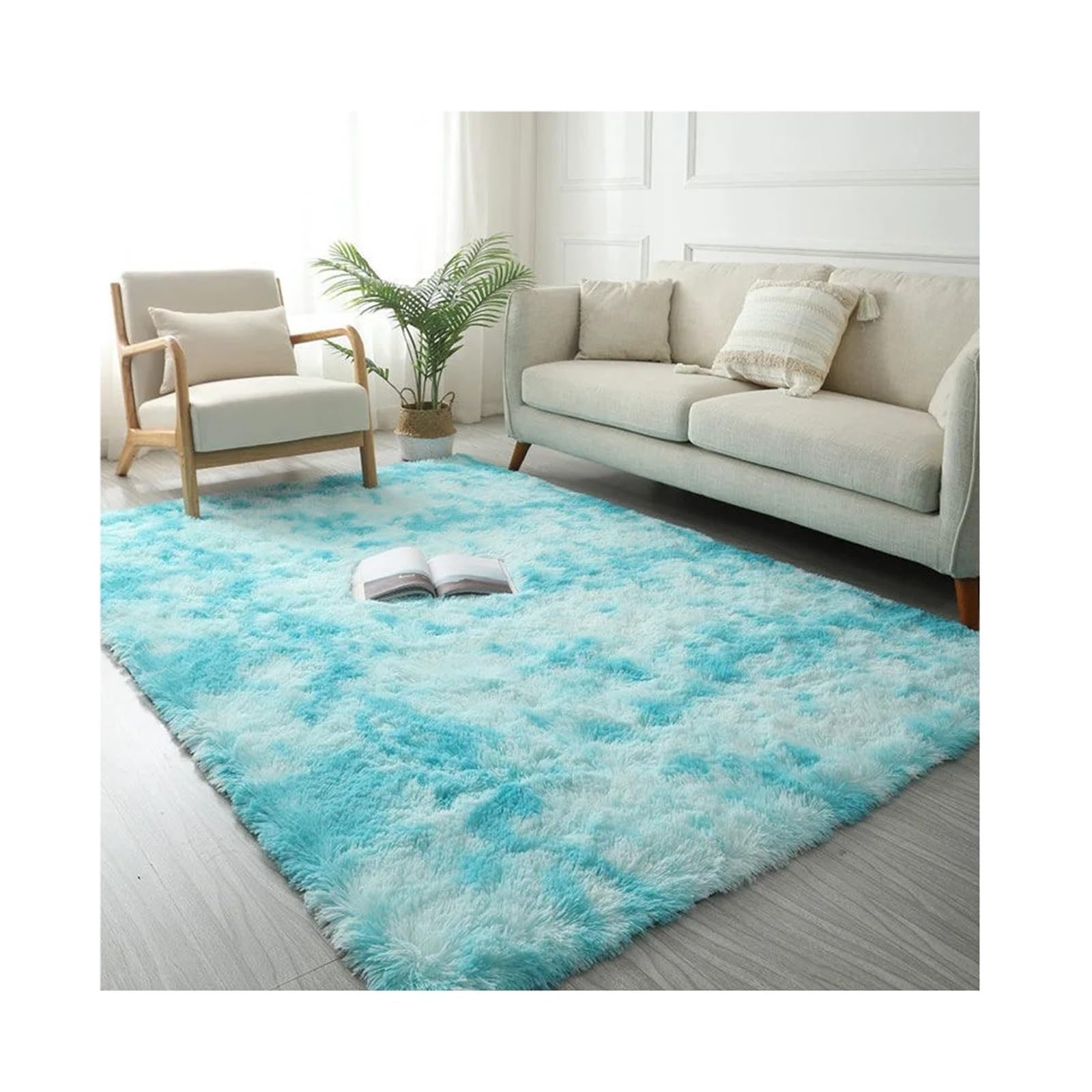 Moquette moelleuse tie dye bleu et blanc 80x160 cm
