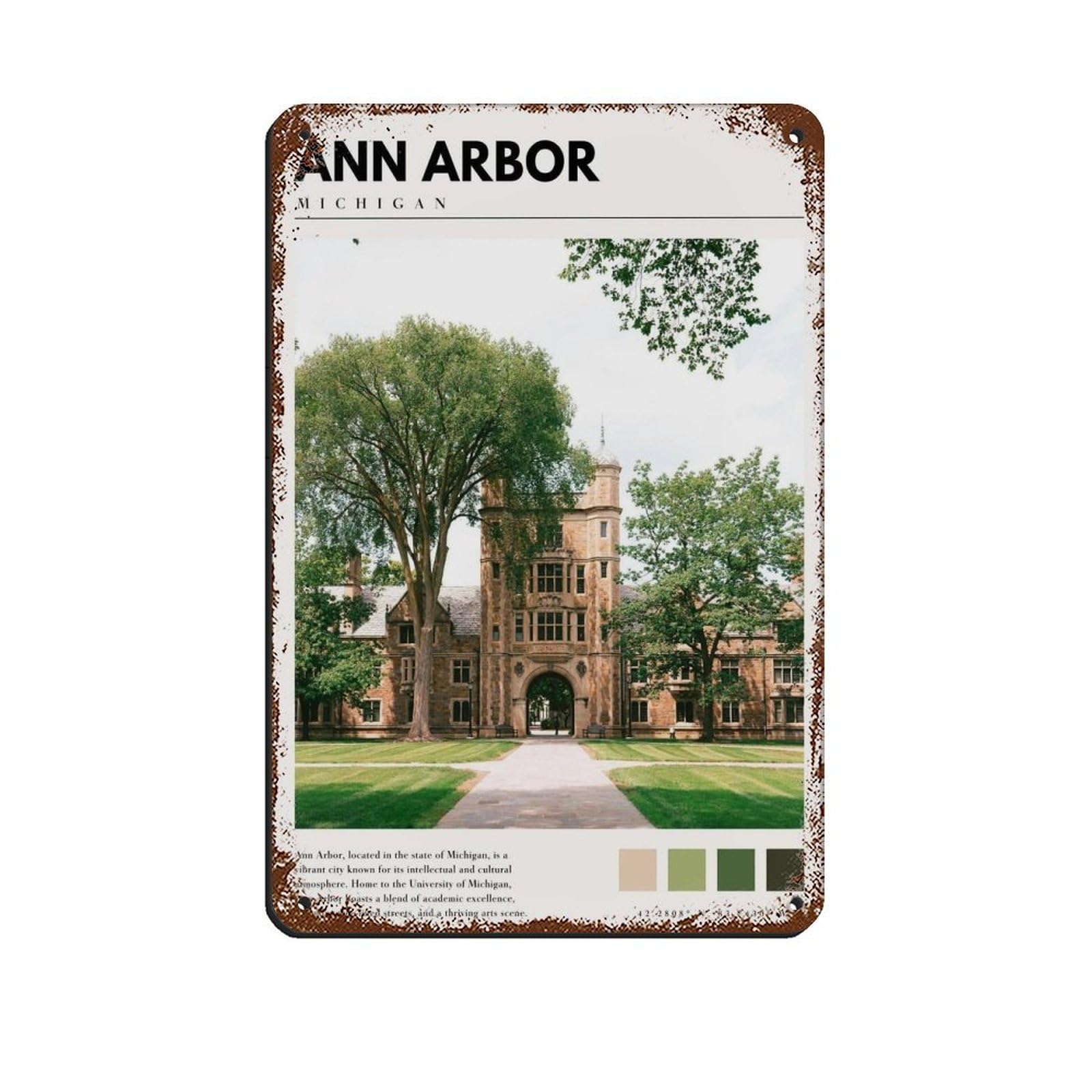 Ann Arbor Michigan Poster Retro Poster Metal Tin Sign Chic Art Retro Iron Painting Bar People Cave Cafe Family Garage Poster Wall Decoration 8x12inch(20x30cm)