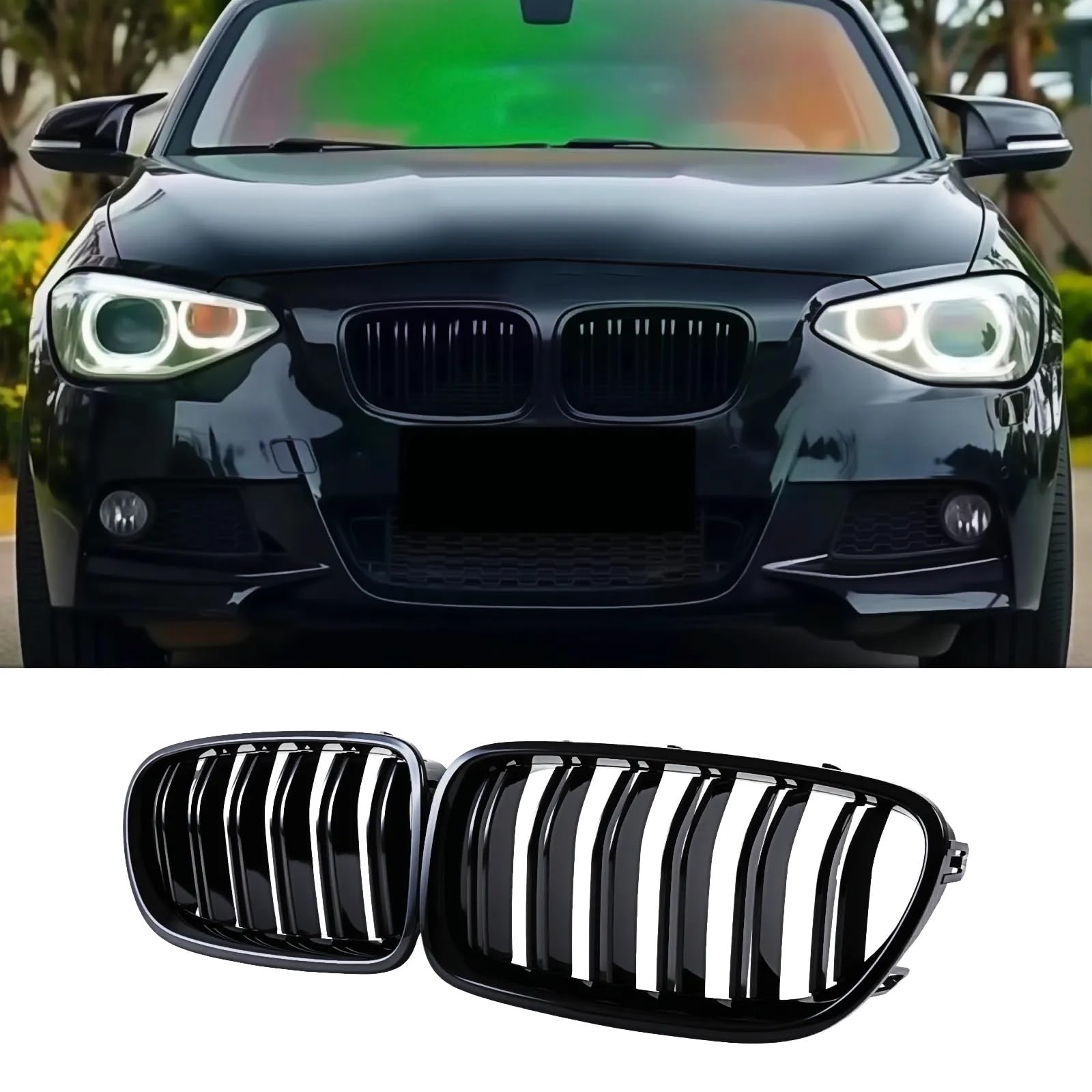 Griglia Paraurti Anteriore Nera Lucida Compatibile con BMW Serie 1 F20 F21 Facelift 2011 2012 2013 2014 (For 1er F20 2011-2014)