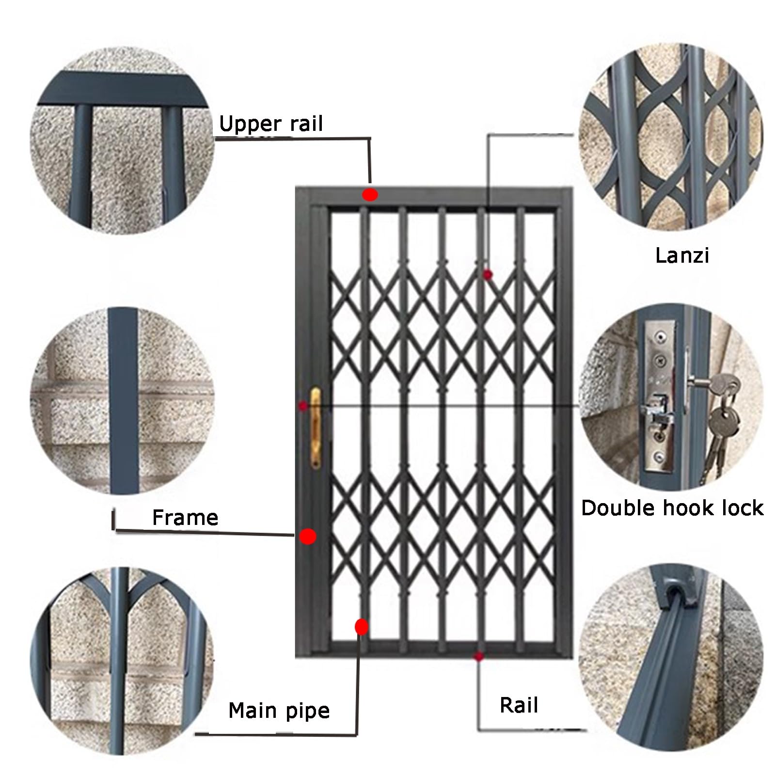 Osłona okna przesuwnego ze stopu aluminium, składane drążki zabezpieczające do sypialni i biura, ochrona przed włamaniem na zewnątrz, niewidoczny design (130 x 140 cm)