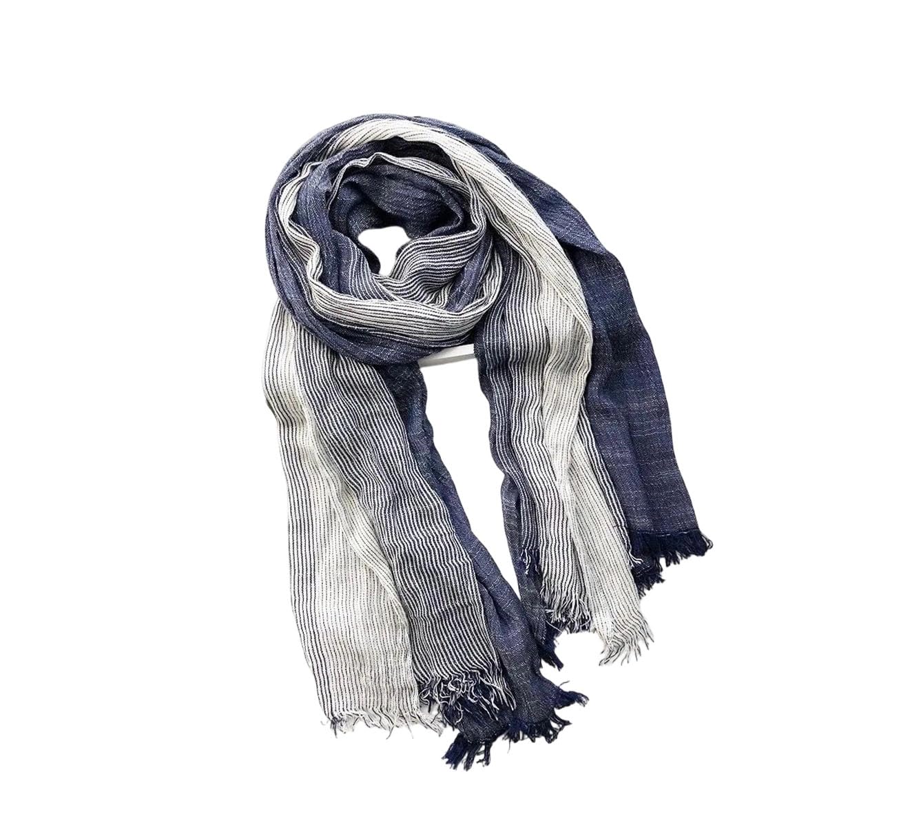Sciarpa Unisex a Righe in Cotone e Lino da Uomo, Morbida, Patchwork, Lunga, stropicciata, Calda, Invernale, co
