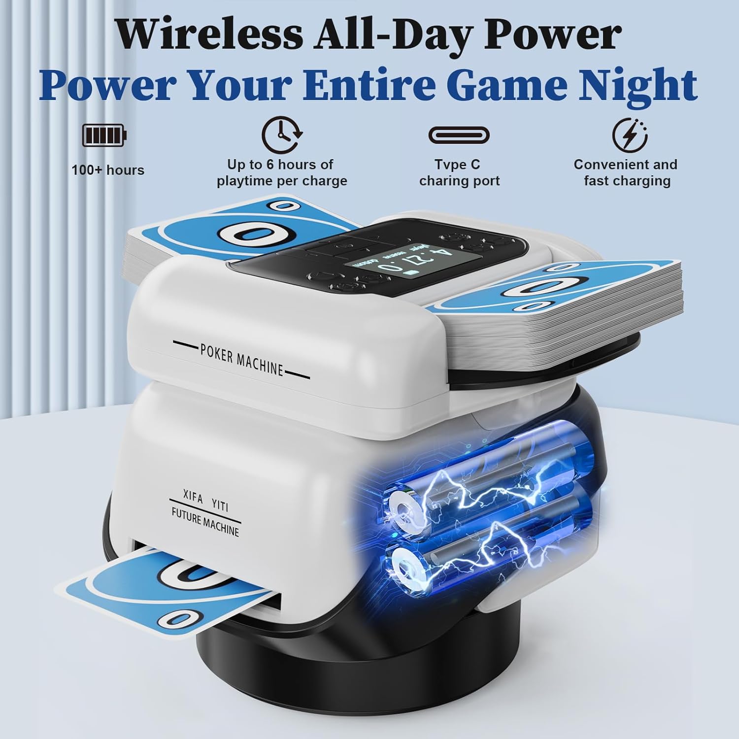 2-in-1 Automatic Card Shuffler & Dealer for 1-2 Decks Support 8 Players, 4 Drawing Remotes, Rechargeable Card Dealer Machine, Preset Games for Poker, UNO, Blackjack, Texas, Crazy Eights