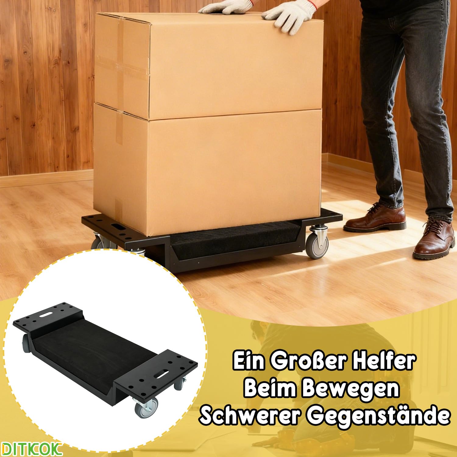 Metall Kniepolster mit Rollen, schwarzer Knieroller für Bodenarbeiten, idealer Baubegleiter für Profis und Heimwerker: Fliesenlegen, Bodenbeläge, Malerarbeiten - mühelos und arbeitssparend
