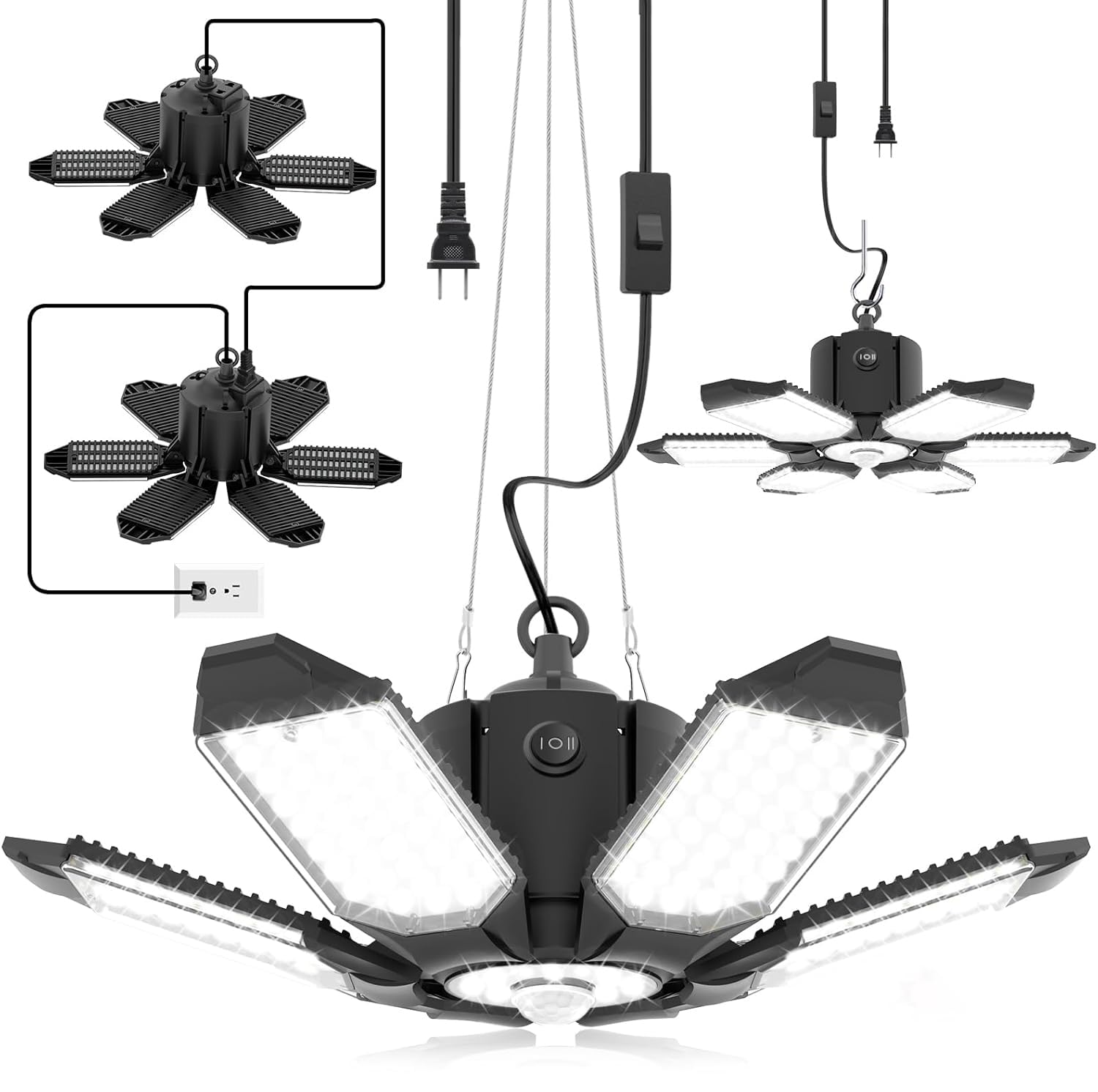 2 Pack Motion Sensor Garage Light Plug in - Ultra Bright 20000LM Motion Activated Shop Light with 3