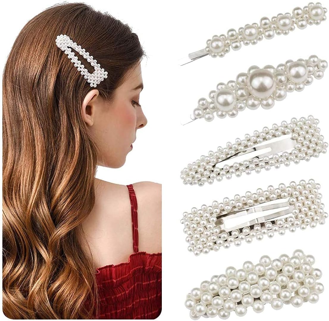 ORPIO (LABEL)Pearl Hair Clip for Women Girls Vintage Barrette Hair Pin Hair Accessories Handmade Hair Clips for Party Wedding Daily (Set of 5)