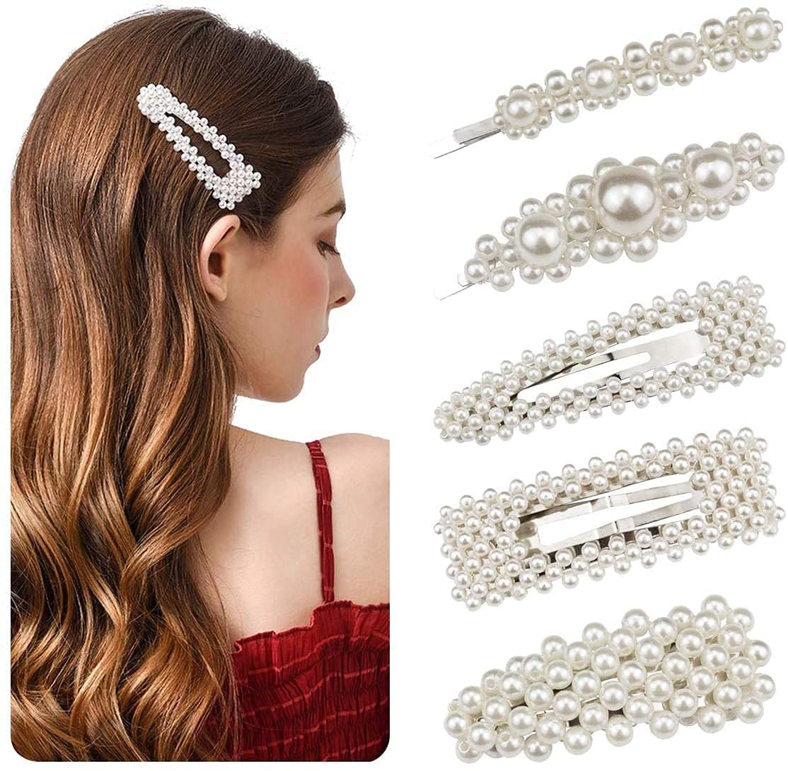 ORPIO (LABEL)Pearl Hair Clip for Women Girls Vintage Barrette Hair Pin Hair Accessories Handmade Hair Clips for Party Wedding Daily (Set of 5)