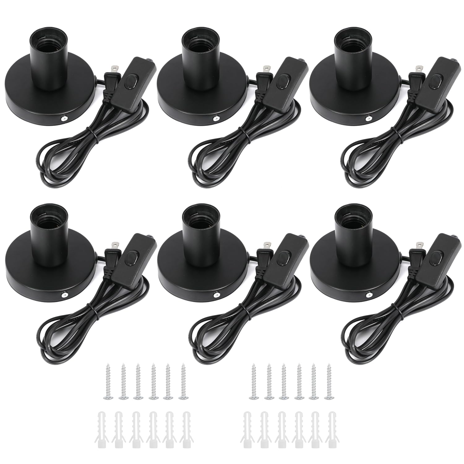 6Pcs Desktop Lamp Base Light Base Socket Screw Light Bulb Holder Base with 6 Feet Cord on Off Switch Plug for Holding Bulb for Your Night Light