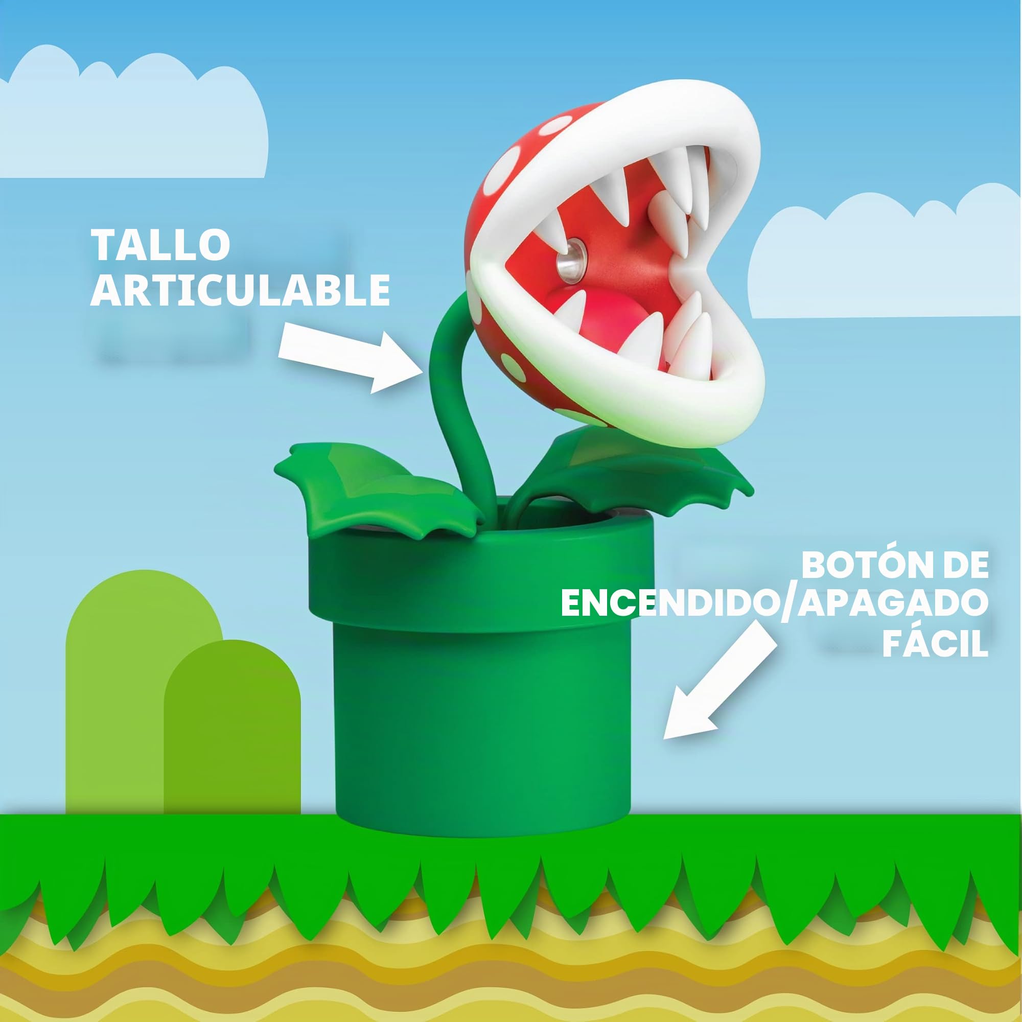 Paladone Lámpara Piraña Super Mario Bros - Lámpara LED Oficial con Cabeza Móvil, 33cm, Funciona con USB