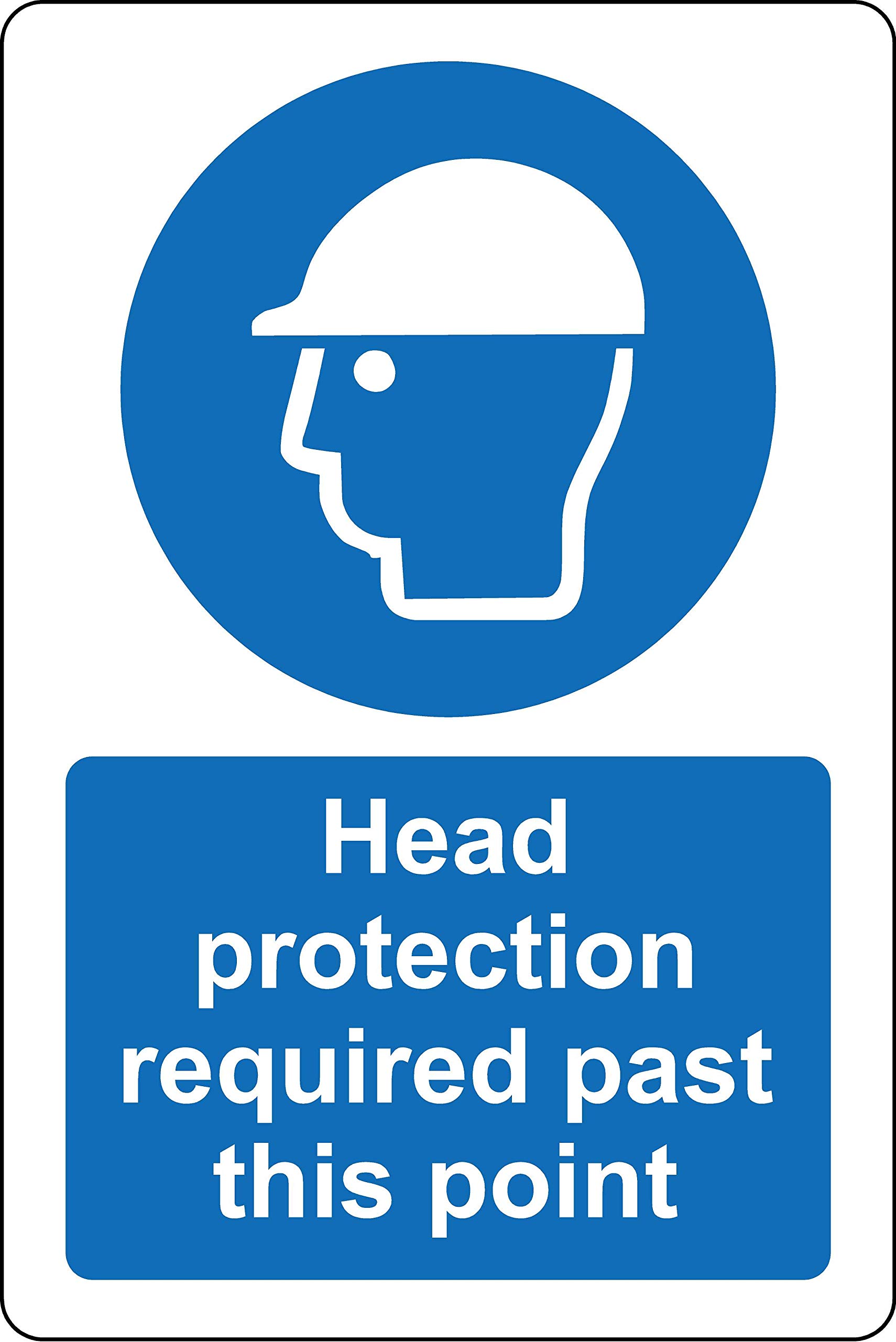 Head protection required past this point construction Safety sign - 1.2mm Rigid plastic 200mm x 150mm