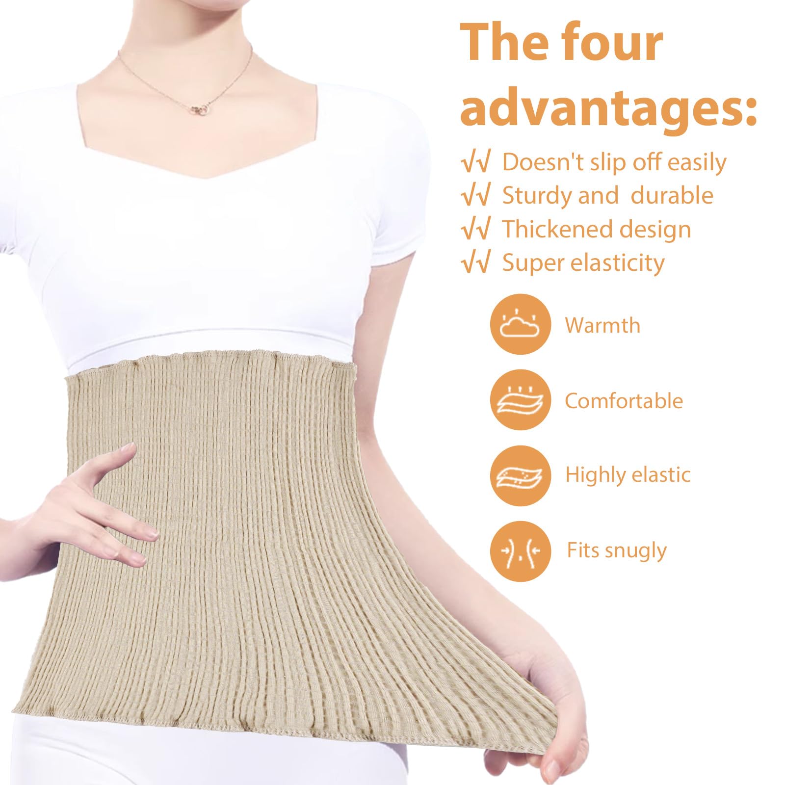 NAROSEBE Cintura Termica Lumbar Calentador de Riñones de Cachemira Suave Cinturón de Calor Cintura invierno para Mujer y Hombre para Primavera, Otoño e Invierno, Cintura Elástica Fino, Color de Piel