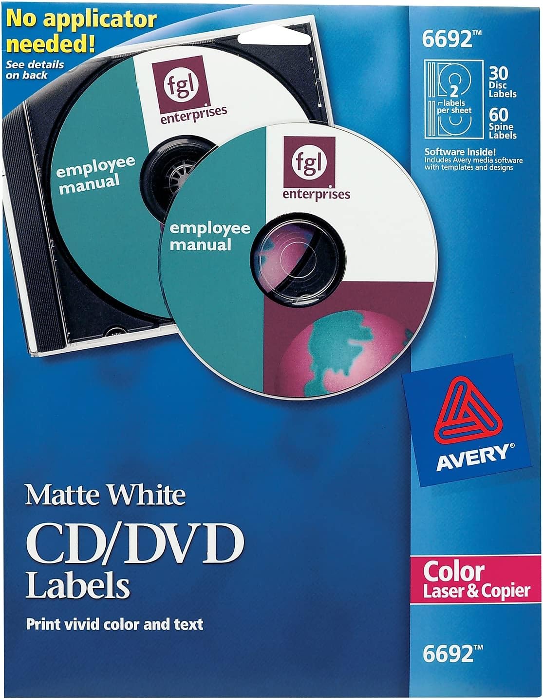 Avery 6692 Laser CD Labels, Matte White, 30/Pack