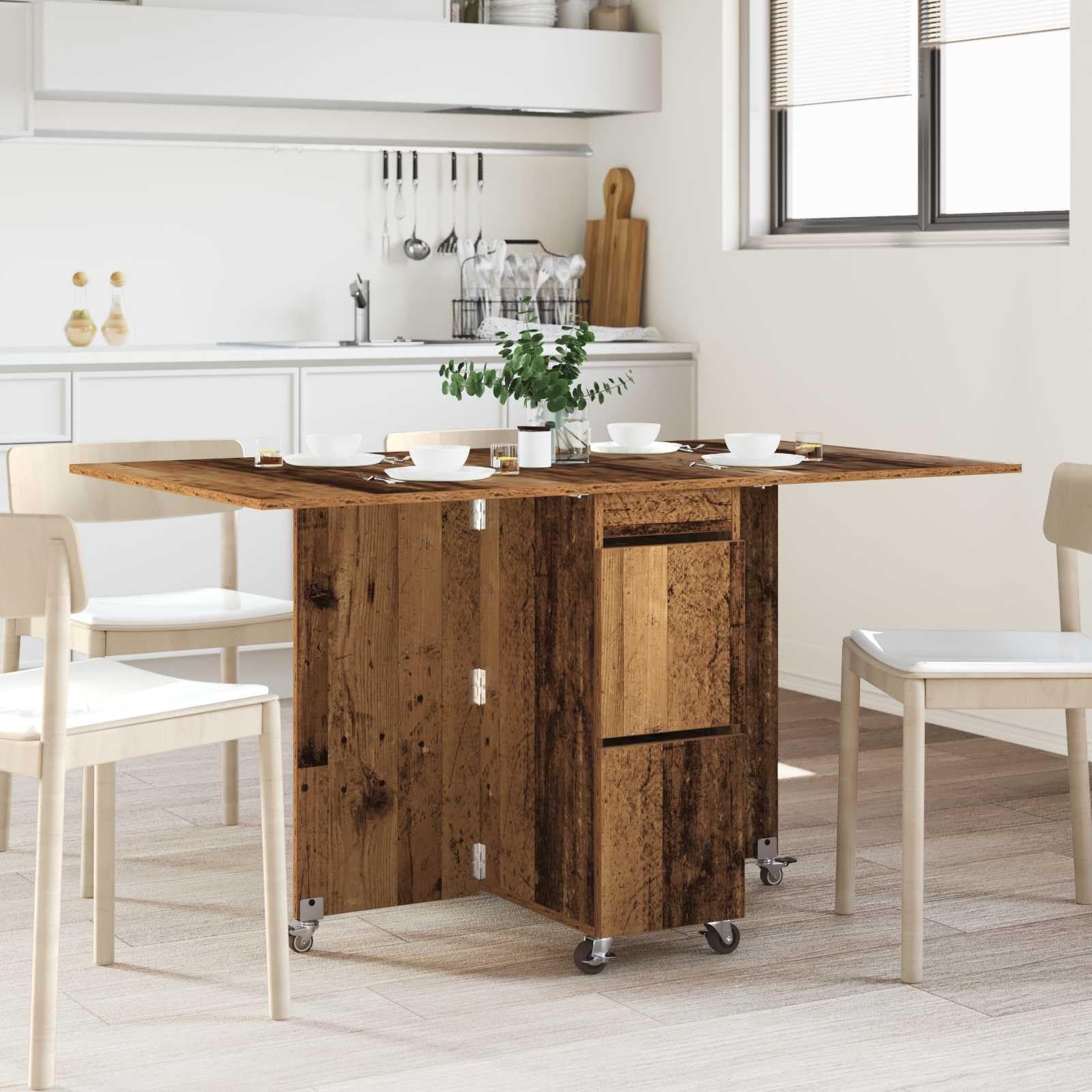 Mesa de comedor de madera de 140 x 80 x 77 cm, rectangular, extensible, con espacio de almacenamiento y diseño antiinclinación, para cocina, salón, comedor, multifuncional, moderno, ahorra
