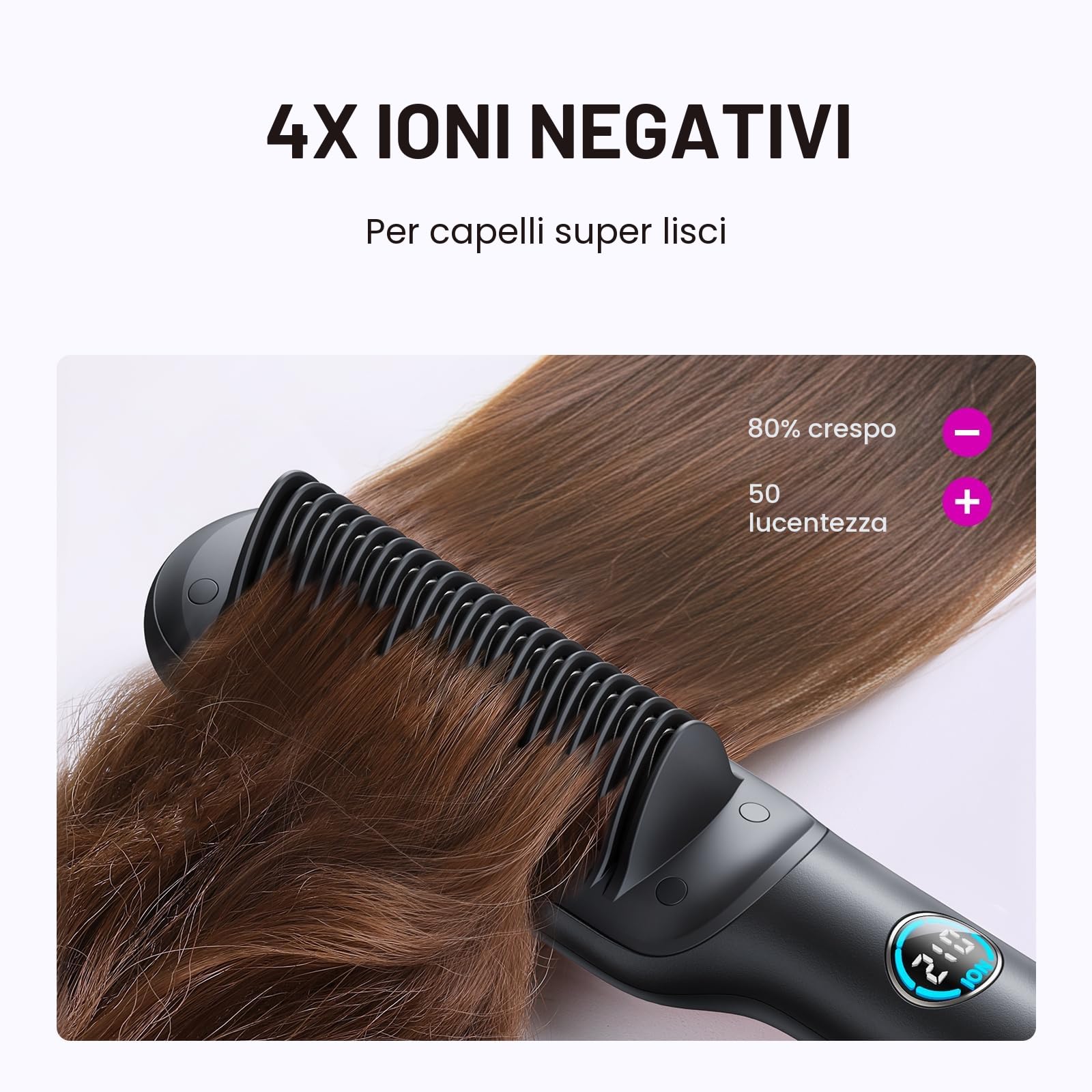 Wavytalk Spazzola lisciante Ionici, Piastra Capelli e Spazzola 2 in 1 | Anti-Scottatura Pettine lisciante in ceramica con display per uso quotidiano, Doppia tensione (100-240V), Spina EU