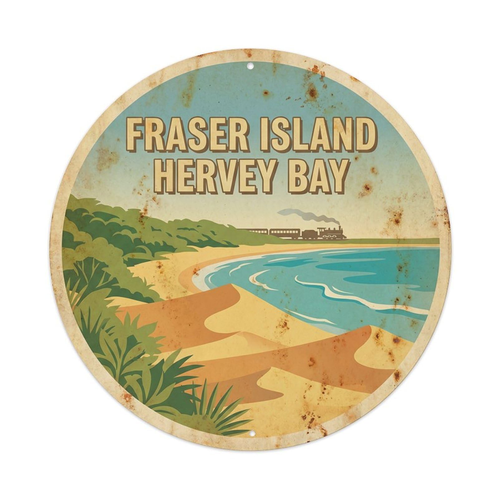 Olyhtr 8X8inch Classic Style Fraser Island Hervey Bay Lagoon Travel Wpa Metal Tin Sign