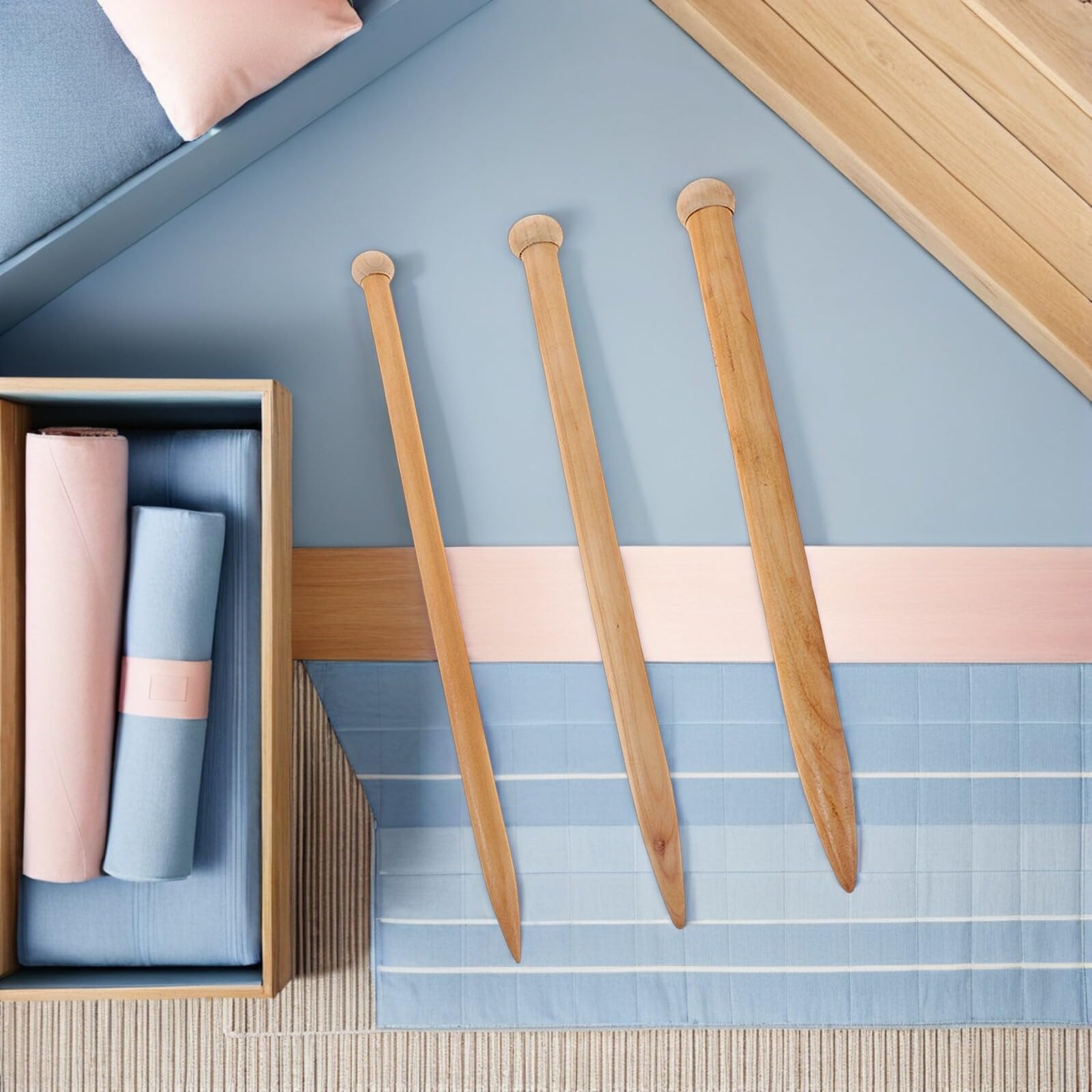 Aguja de Tejer de Madera Beige 6piezas para Hilo Grueso y Mantas