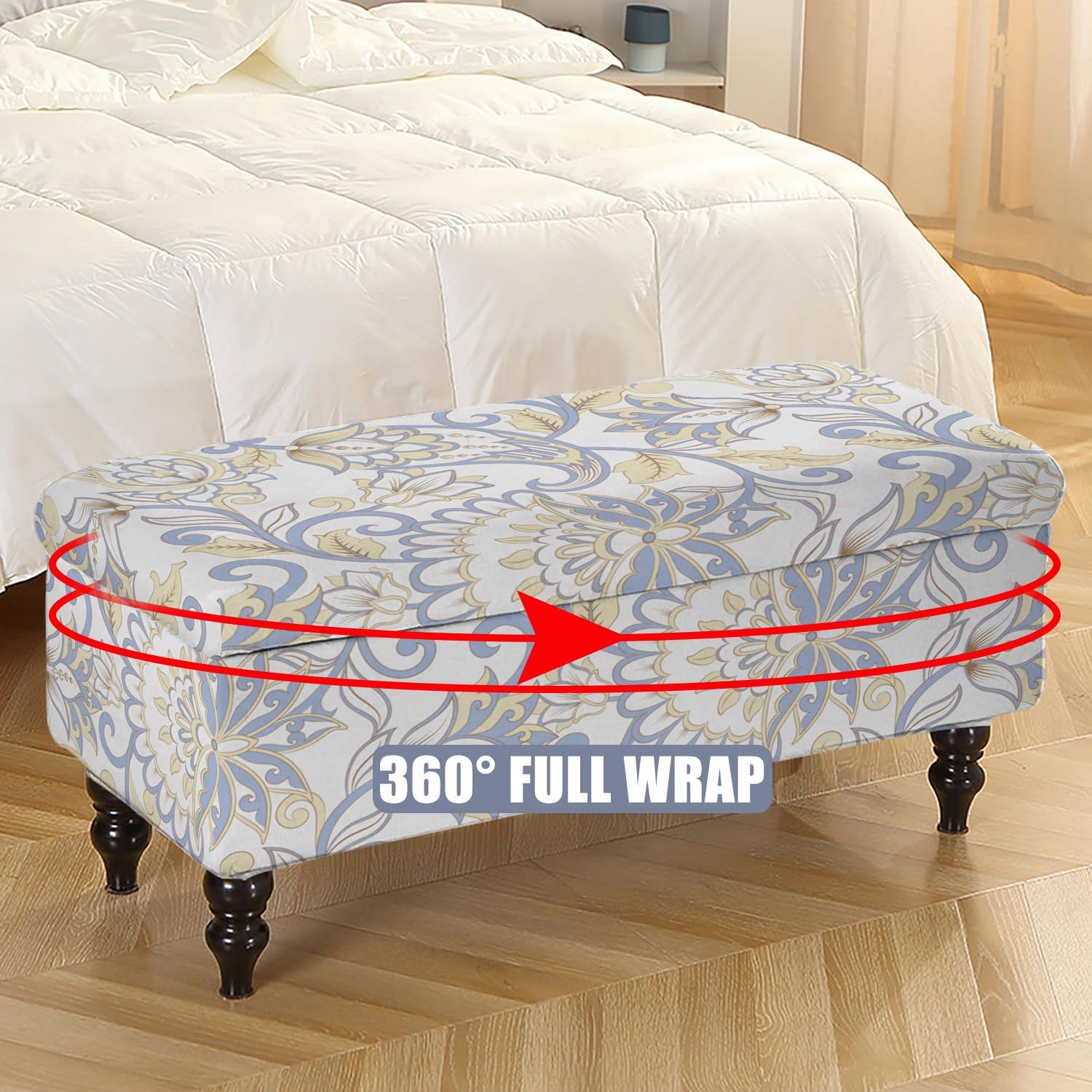 L,Medium, Stretch Ottoman Cover Rectangle Ottoman Slipcover with Elastic Bottom Footstool Protector Cover Storage Stool Furniture Protector for Living Room Bedroom Removable