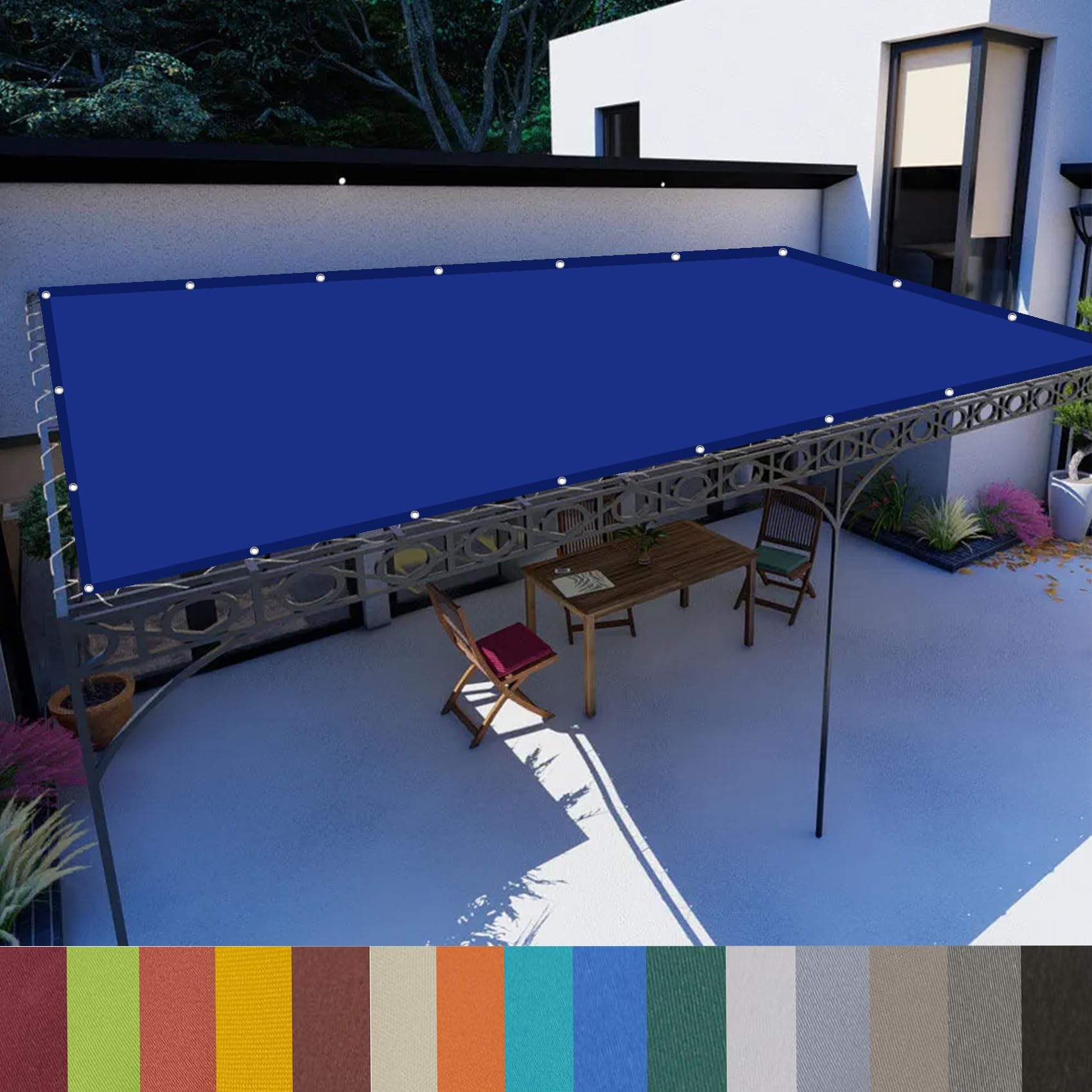 Filet brise vue et toile ombrage pour repas en plein air au jardin