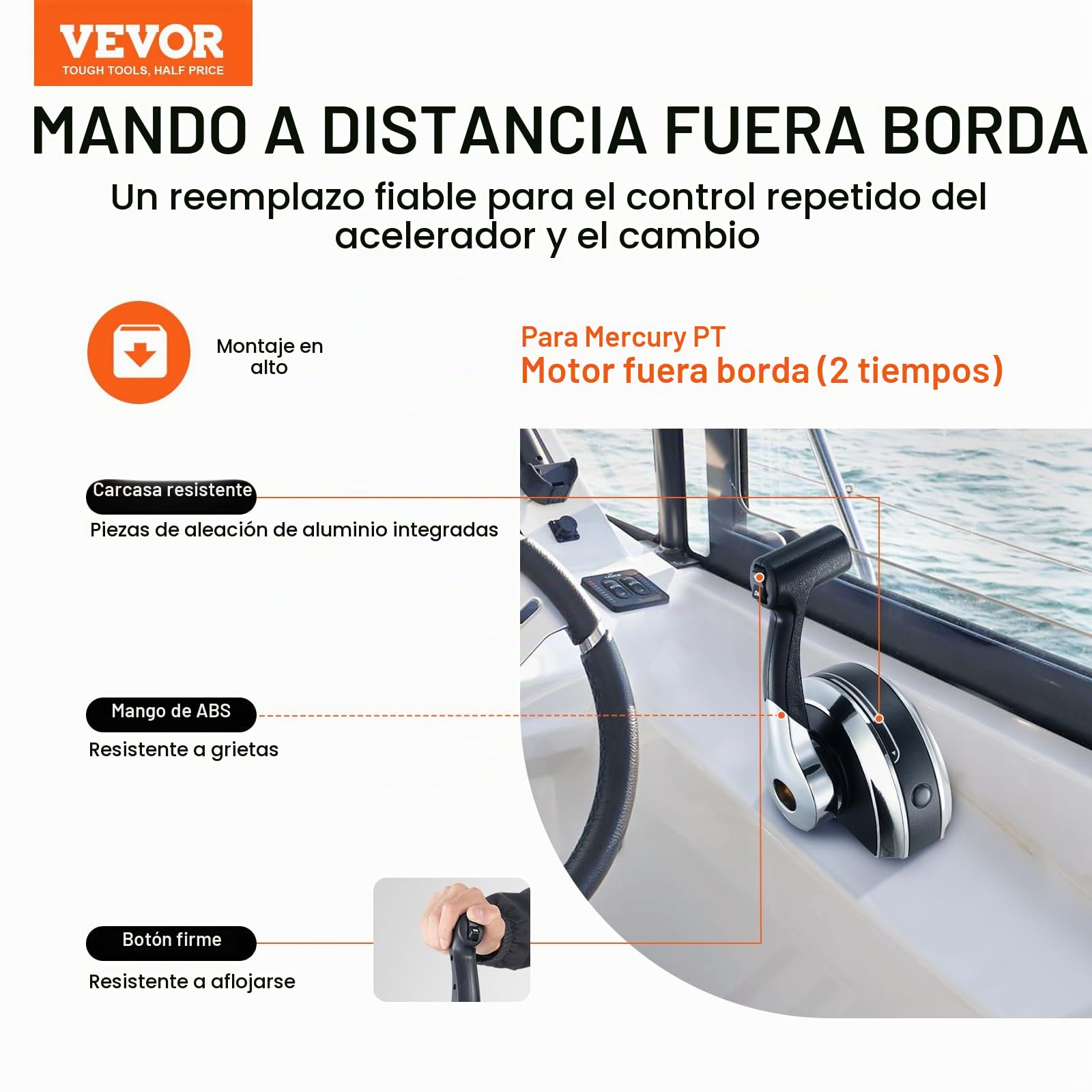 VEVOR Caja de control remoto fueraborda, compatible con Mercury PT 2 tiempos 8M0059686, control de acelerador de barco de montaje superior, con interruptor de ajuste eléctrico, dirección