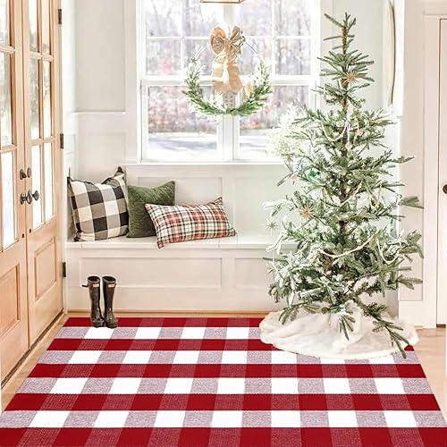 Miniatura 84 de CAINANEL Buffalo - Alfombra de algodón a cuadros de 5 x 7 pies, tejida a mano para interiores y exteriores, alfombra de área para puerta de Tela