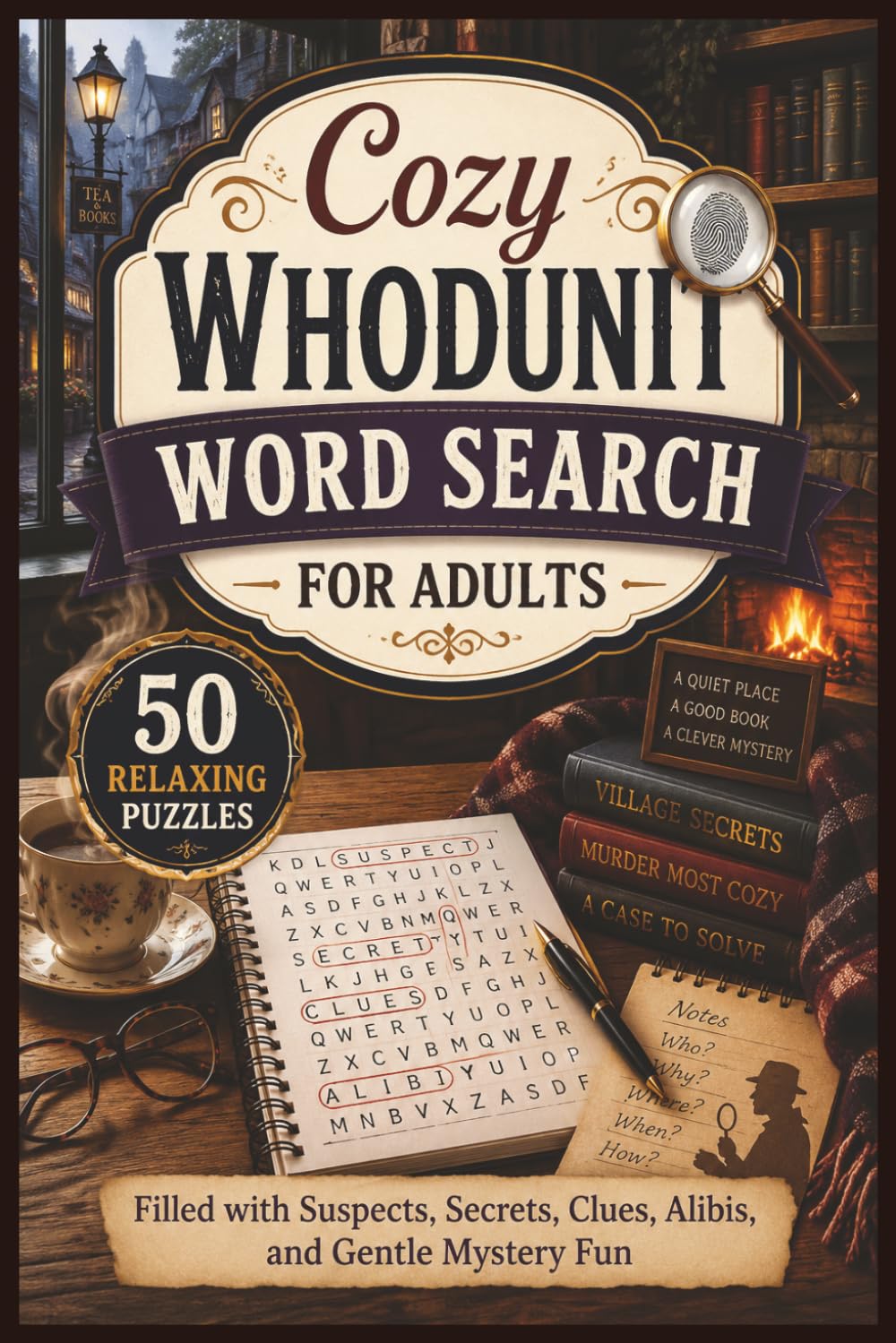 Cozy Whodunit Word Search for Adults: 50 Relaxing Puzzles Filled with Suspects, Secrets, Clues, Alibis, and Gentle Mystery Fun (Word search books collection)