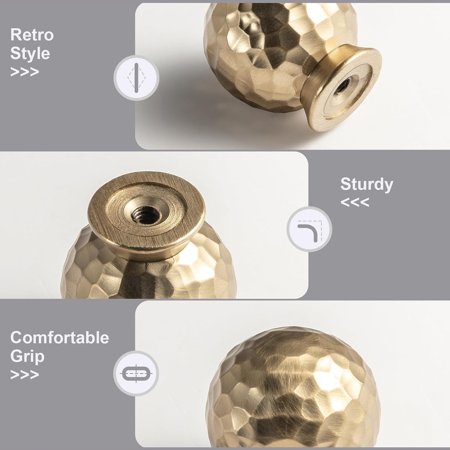 6 Pack Champagne Bronze Cabinet Knobs, Modern Hammered Ball Drawer Pulls, Solid Zinc Alloy Round Textured Hardware for Kitchen Cupboard, Dresser, Bathroom Vanity