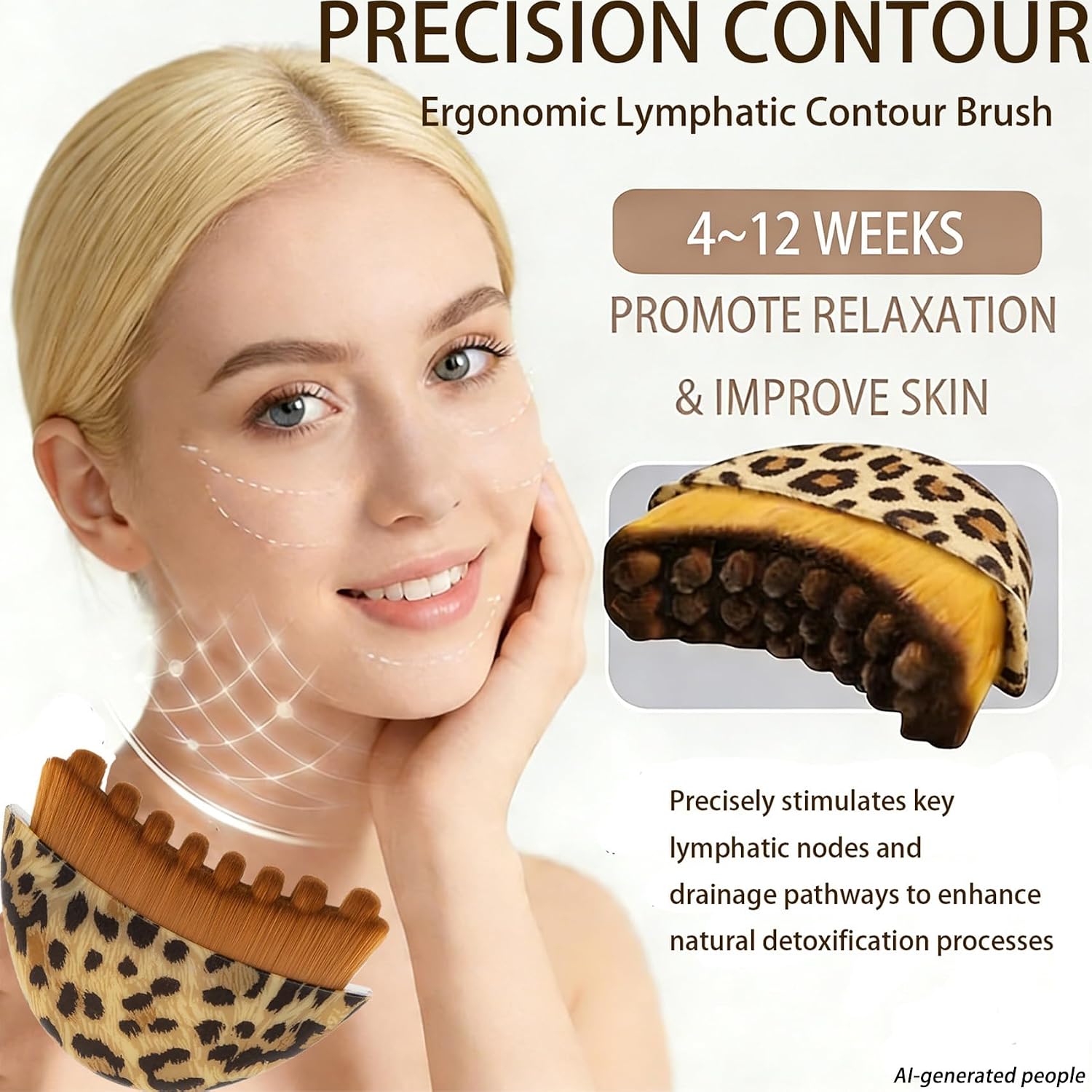 Lymphatic Contour Face Brush：Dry Massager & Drainage Tool (1PC) | For home skincare double chin reducer ergonomic fit fatigue relief soft bristles travel case