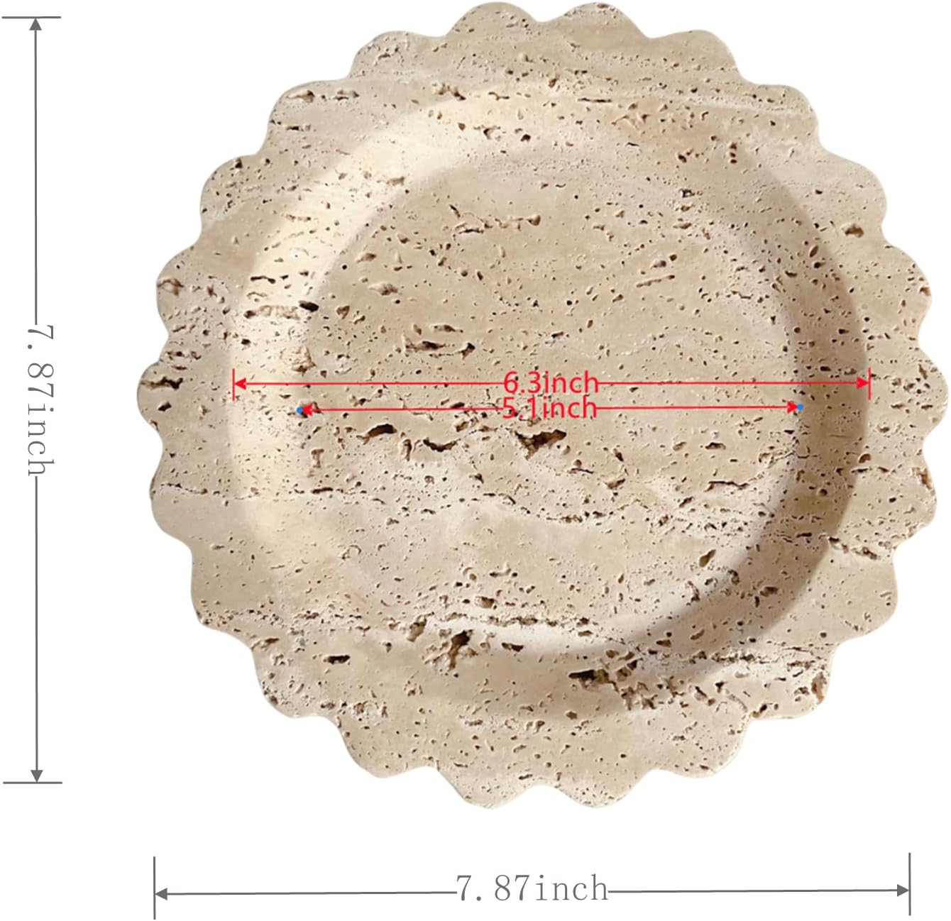 Travertine Marble Tray Round Scalloped Tray Small Serving Platter for Counter, Bathroom, Kitchen, Nightstand, Jewelry Ring Dish Holder (Beige Travertine)
