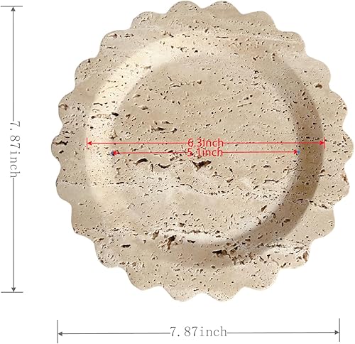 Miniatura 5 de Bandeja redonda de mármol de travertino, bandeja festoneada, pequeña bandeja para servir, para mostrador, baño, cocina, mesita de noche, soporte