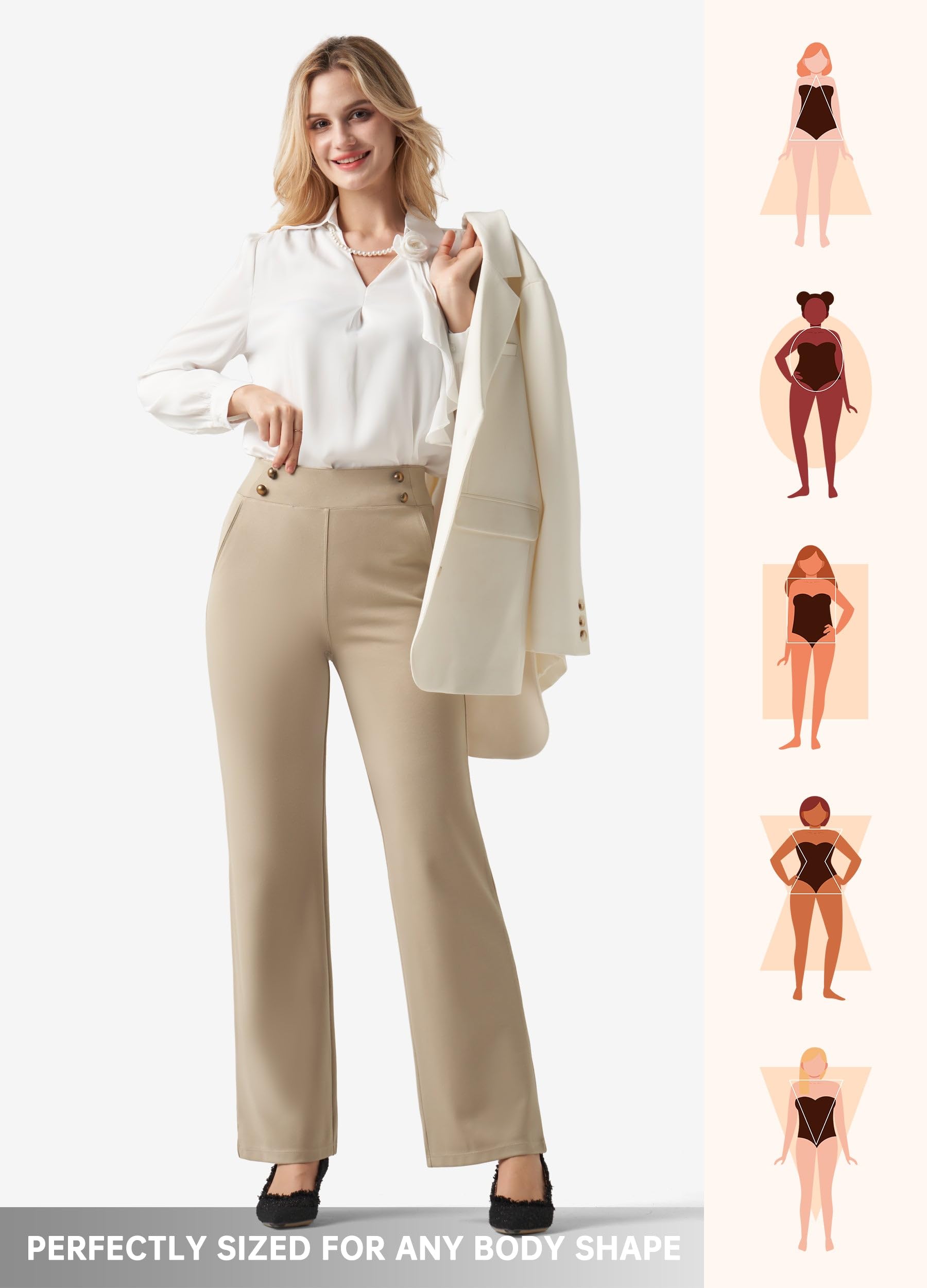 Willit Pantaloni da donna a gamba larga pantaloni da lavoro elasticizzati a vita alta pantaloni da lavoro ufficio business casual tasche petite/normale/alto