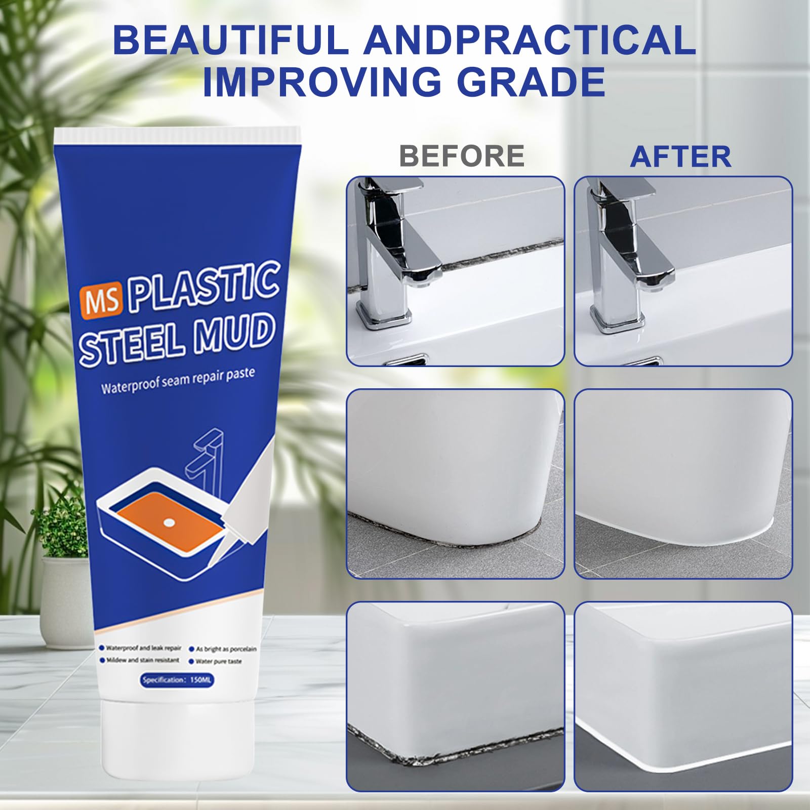 Sigillante Impermeabile Bianco, Silicone Bianco Per Bagno Antimuffa, Silicone Alimentare Per Proteggere da Insetti e Umidità, Silicone Sigillante Impermeabile per Cucina, Bagno, Lavandino