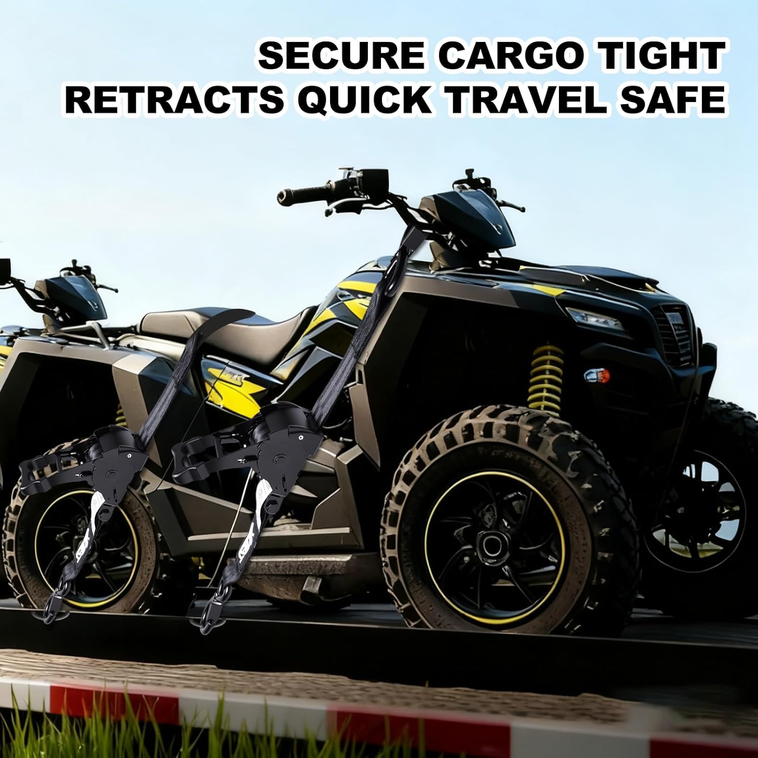 3300LB Retractable Ratchet Straps(2 Pack), 2" x 10FT Tie Down Straps Ratchet with Safety S Hooks, Strap for Trucks, Motorcycle, Cargo, Trailer, Moving-Black - Image 8