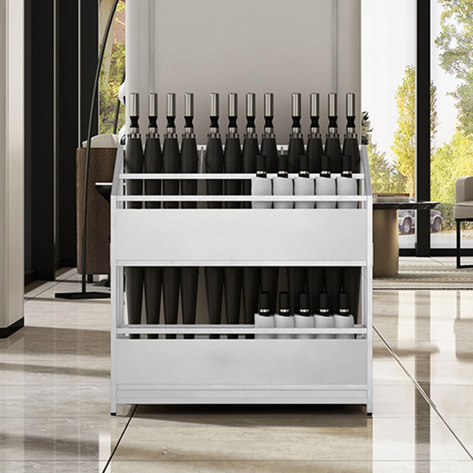 Indoor Umbrella Stand - Metal Holder for Entryway, Commercial Use, Organizer for School, Office, Hotel, Corridor - Black, 48" Umbrella Base Stand,Whit,White-68*32*70cm/26.8*12.6*27.6in
