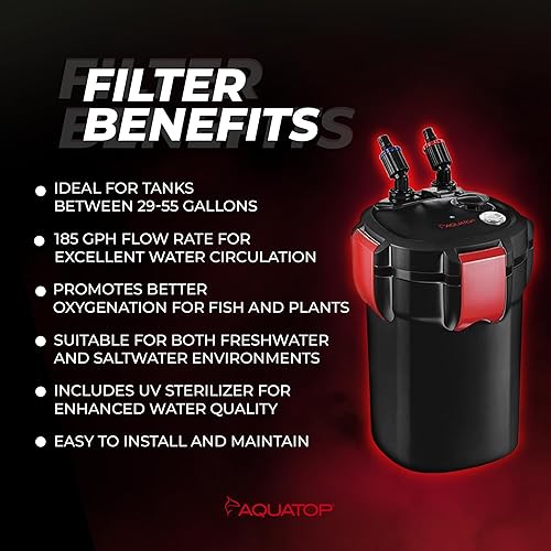 Miniatura 3 de Aquatop Forza 3 Filtro de recipiente  7 W UV, flujo de 185 GPH  para tanques de 29  55 galones  Ideal para agua dulce y salada  Incluye medios de