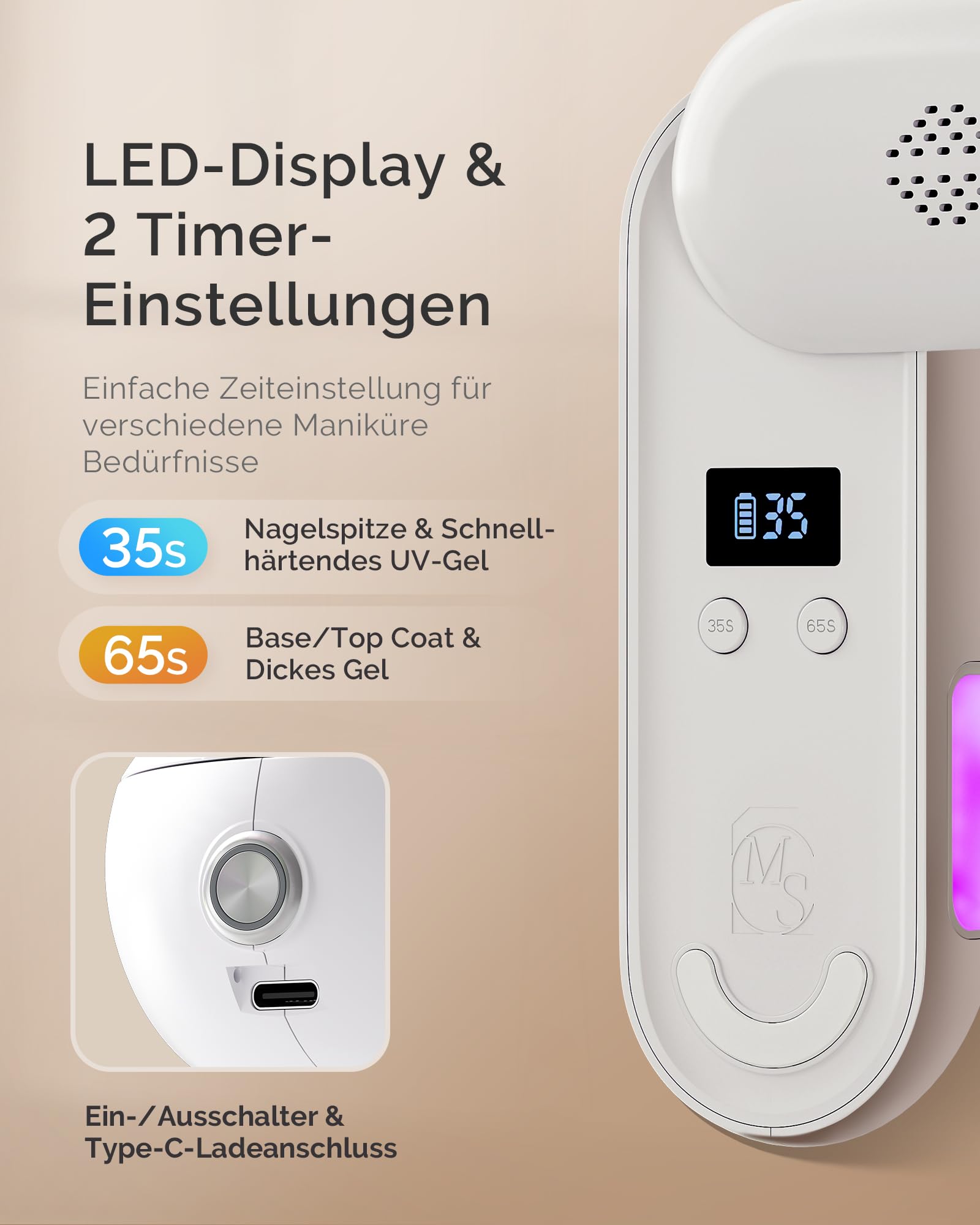 MelodySusie UV LED Nagellampe P-PLUS20F Kabellos Nageltrockner für Gelnägel | Anti-Schwarz, 240° Drehbar & Faltbar, LCD-Display, Aushärtung für Gel Nagellack，7800mAh Akku, 2,5 Stunden Vollladung