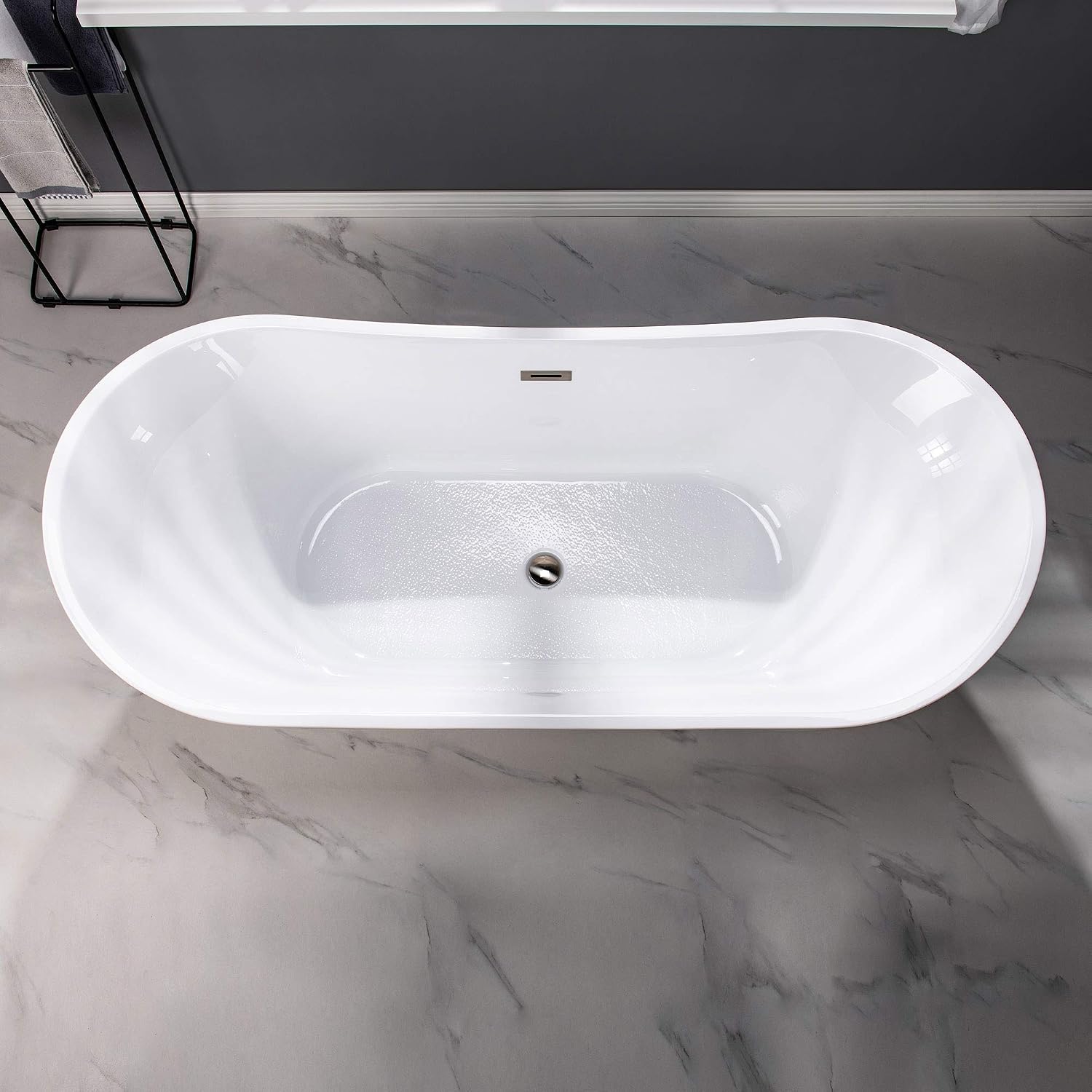 WOODBRIDGE 71" Acrylic Freestanding Bathtub Contemporary Soaking White Tub with Brushed Nickel Overflow and Drain,B0017-BN