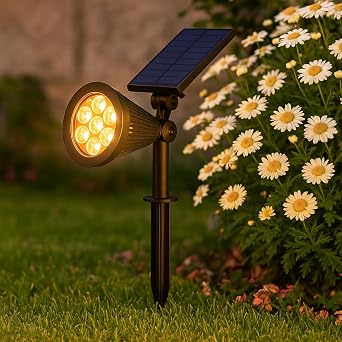 7W Solar LED Garden Fixture Amber Light   Solar Powered Piled & Wall Mounted Lawn Lighting Lamp   7 LED, IP65, 90 Lumens, 140x270x95 mm [Energy Class F]