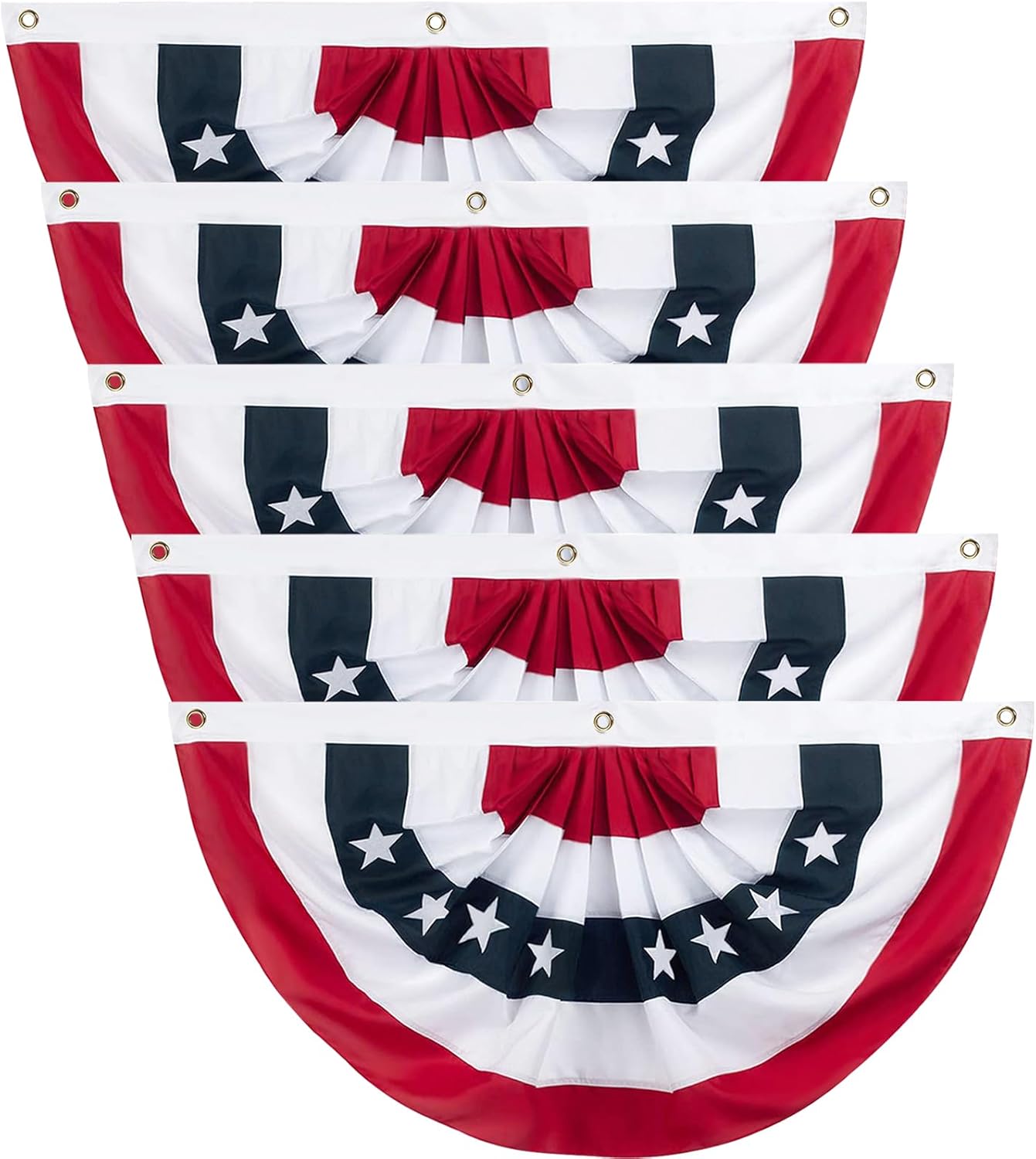 4th of July Decorations Bunting Flags, 2x4Ft American Flag Banner,Usa Pleated Fan Flag, Half Flags Banner for Porch Home Outdoor Patriotic Decorations (Set of 5)