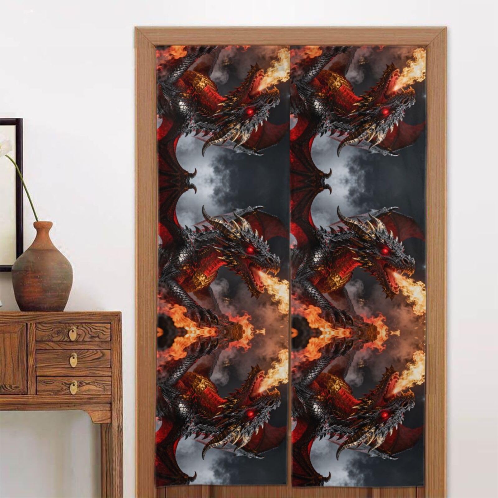 CNTDBU Dragon Fire Flame Door Curtain 34x56 Inch-Room Divider Panel for Privacy, Entryway Screen for Kitchen Bedroom