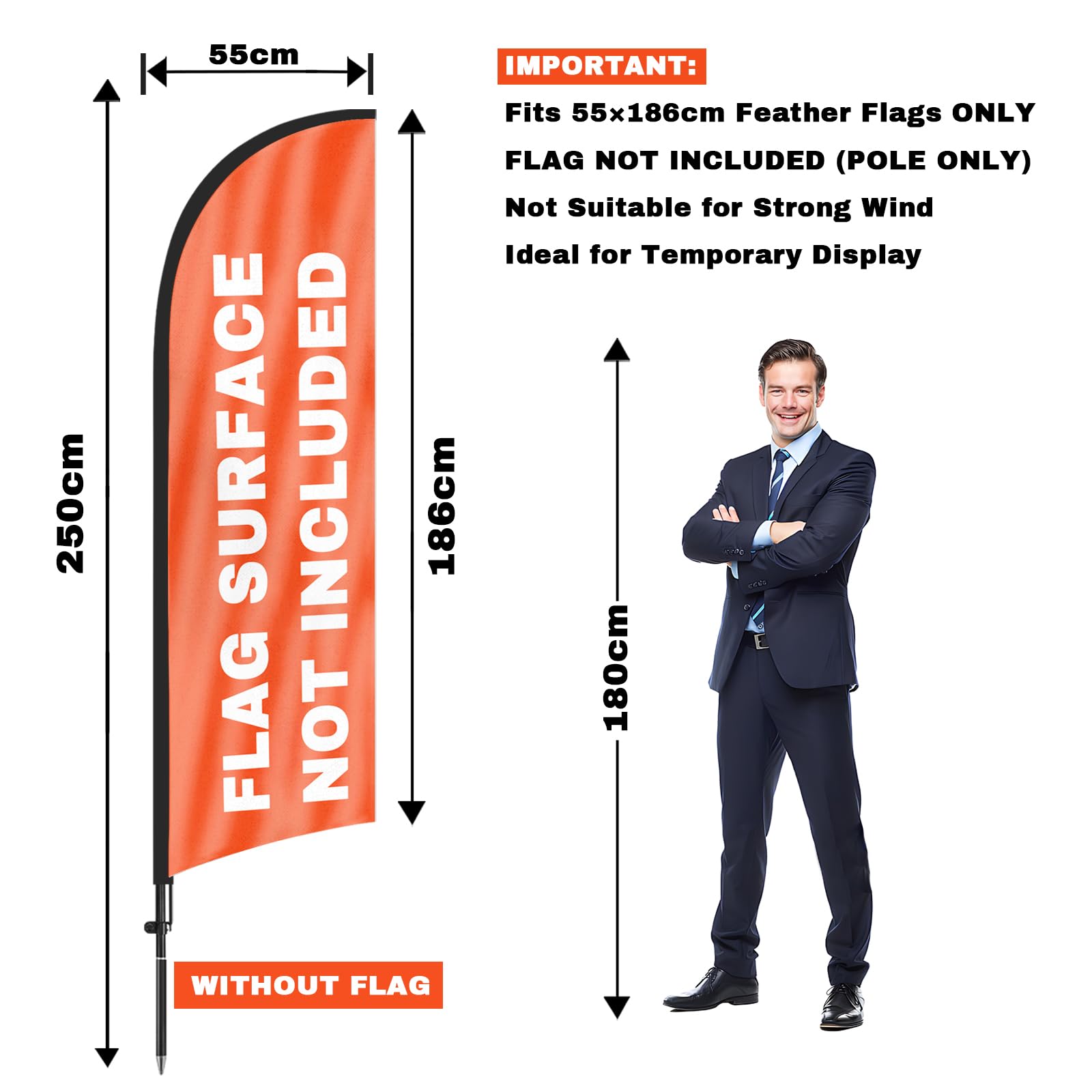 Kit de mât à fanion, fanion publicitaire sans vent de 2,4 m pour entreprise publicitaire