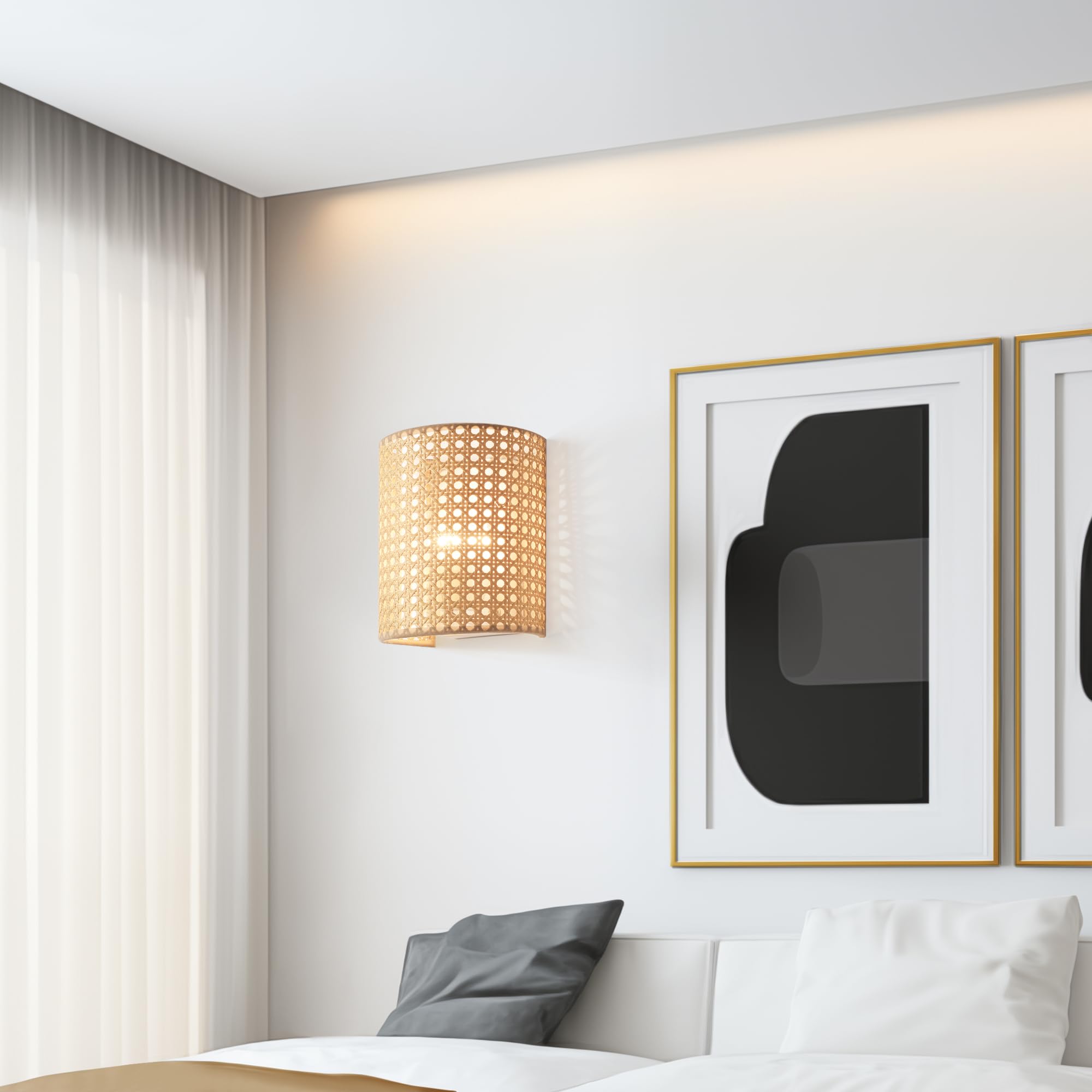lux.pro Set de 2 Apliques Pared Ascot para Escaleras Sala Pantalla Semicilíndrica 2 Lámparas de Pared para Pasillos Hoteles 1x E27 60W Metal Malla de Plástico 20x16x12 cm - Efecto Ratán/Blanco