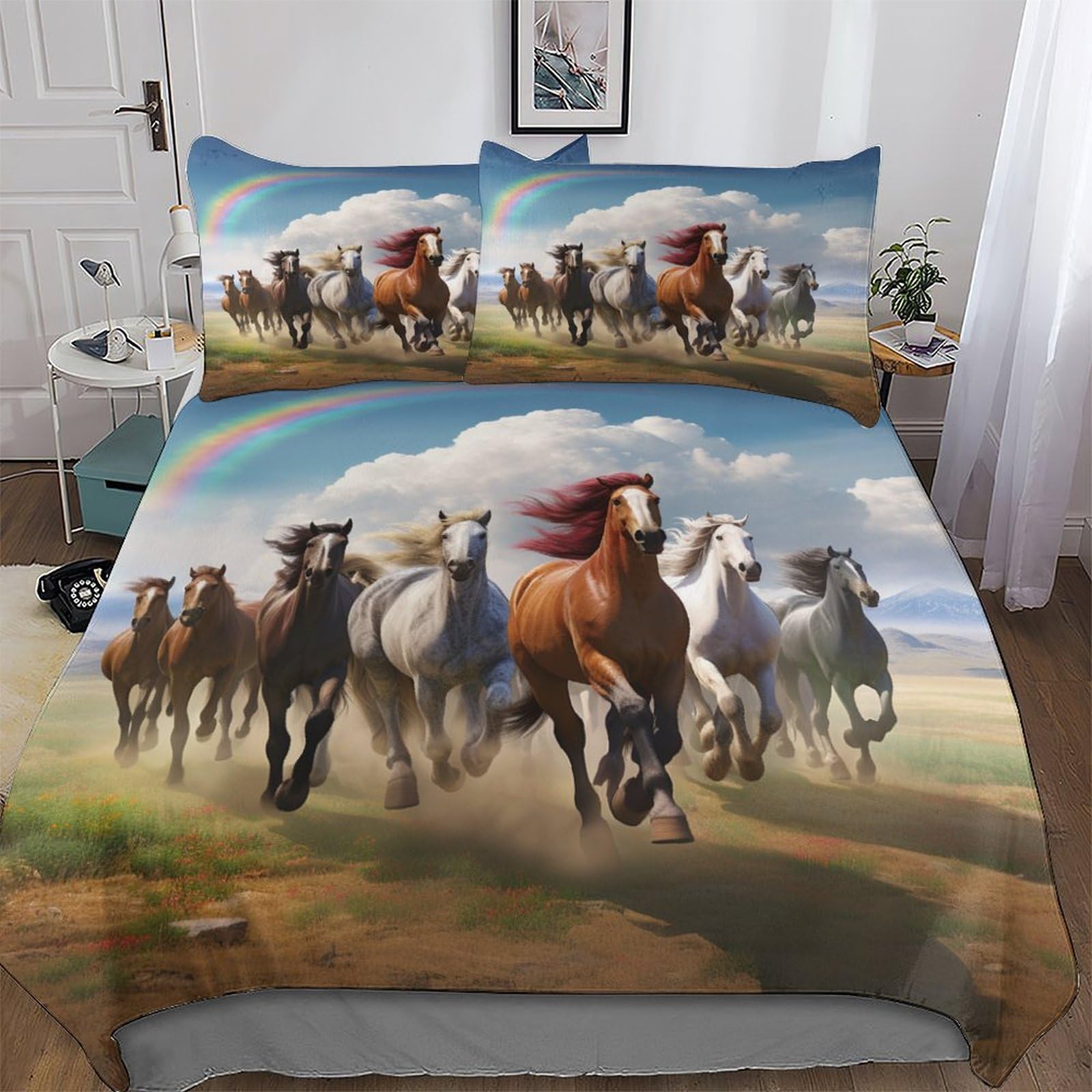 Cheval parure de lit 3 pièces avec housse de couette 3D en microfibre pour chambre double