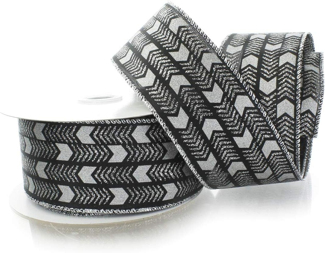 2 1/2" Wired Ribbon White/Silver Mosaic - 25 Yards