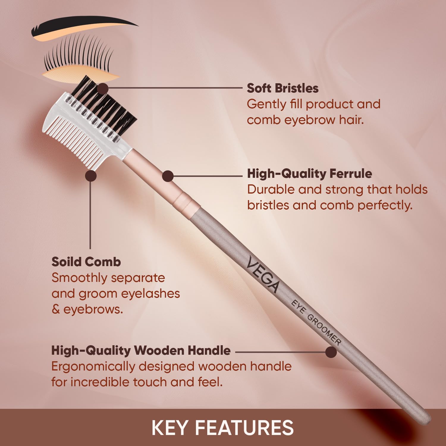 Vega Eye Groomer for Eyelashes & Eyebrows with Soft Bristles, Eyebrow Comb, Eyelash Brush, (MBN-09) 1