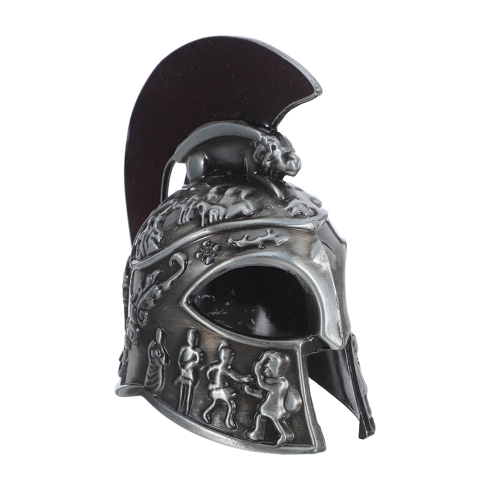 Healeved Medieval Roman Knight Helmet Metal Miniature Ornament Vintage Silver Alloy Decorative Ancient Helmet Sculpture for Home Desk Festival Display